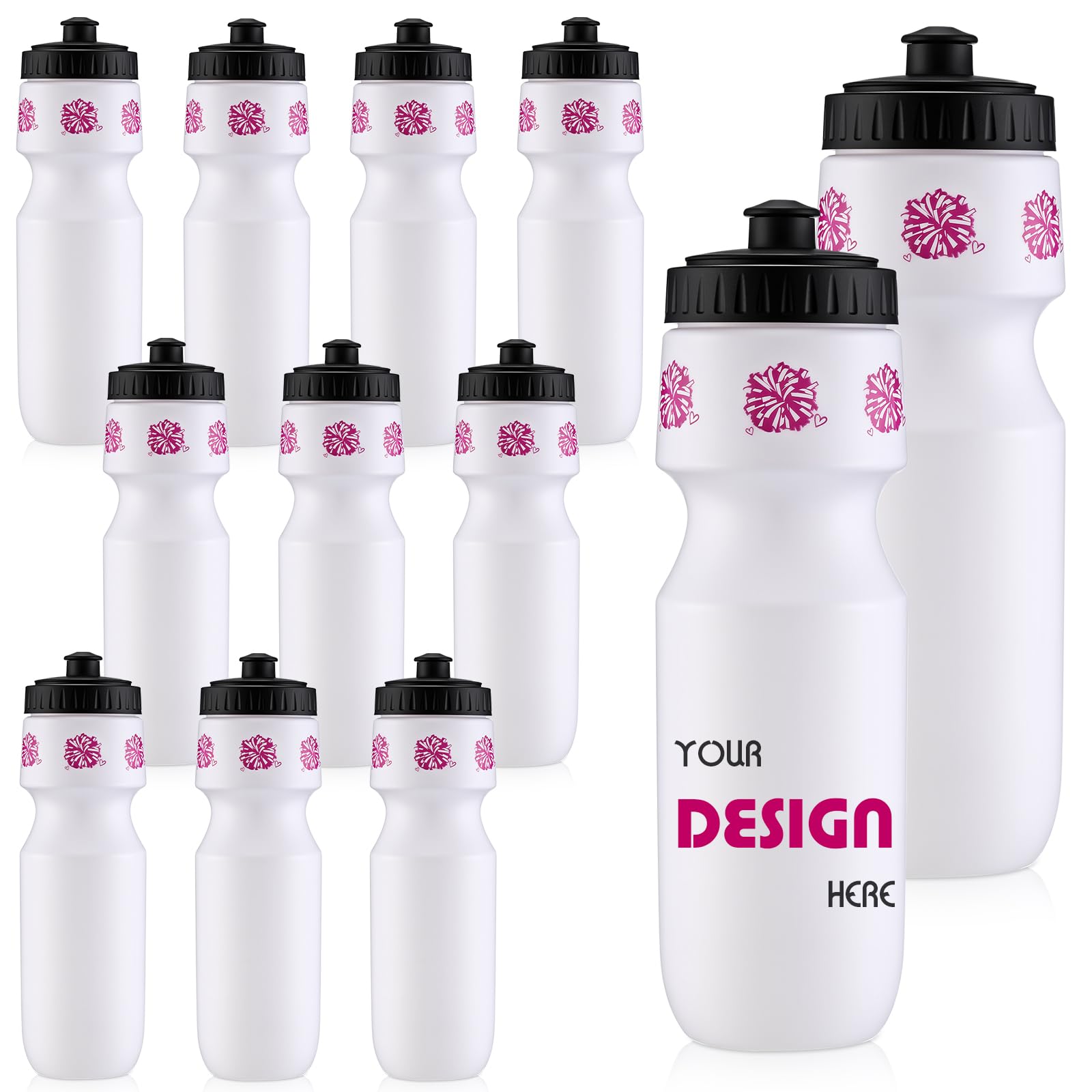 Talltalk 12 Pack Cheerleading Water Bottles Bulk 24 oz Reusable Plastic Cheer Water Bottles with Pull Top Cap Dishwasher Safe Ch
