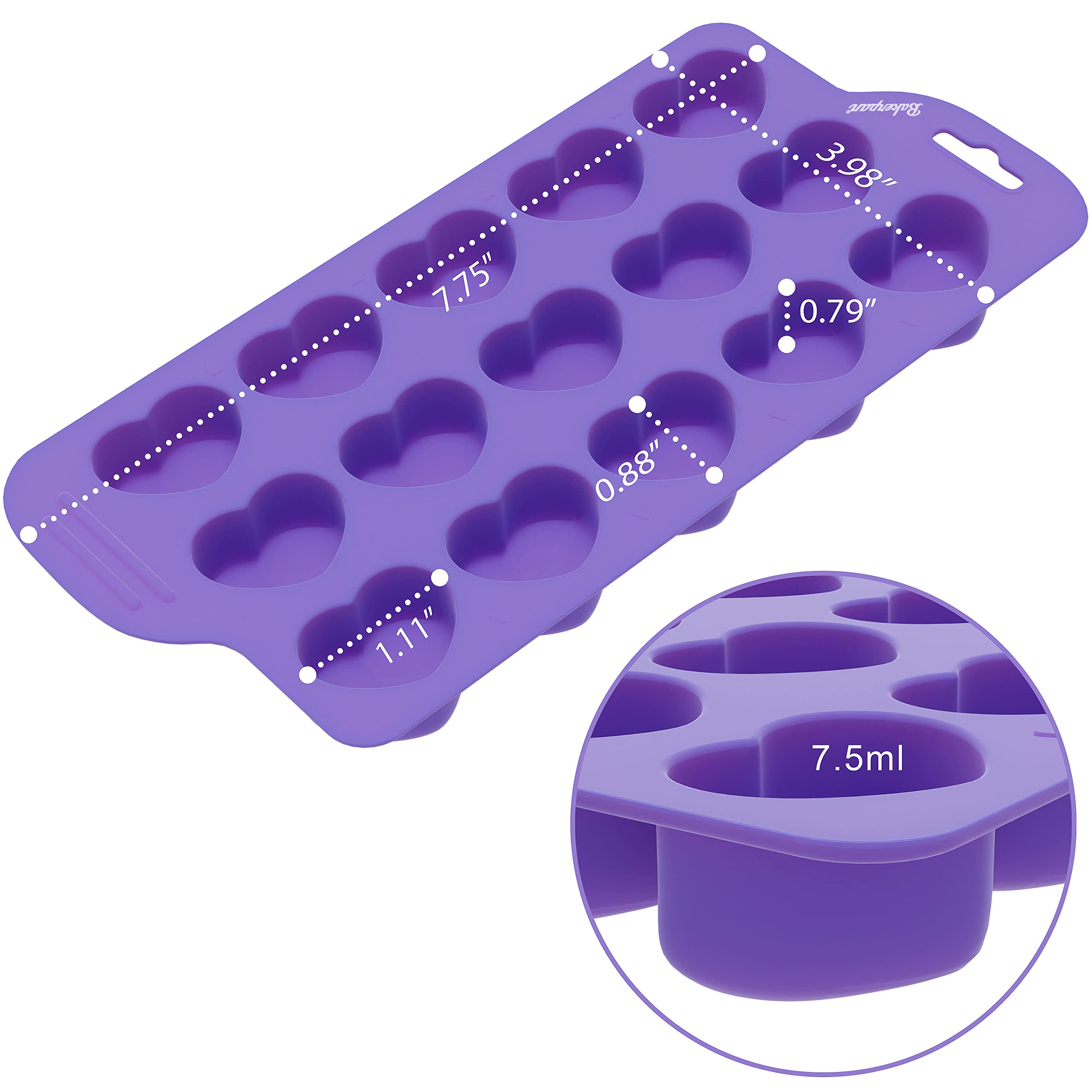 Bakerpan Silicone Chocolate Heart Mold, Heart Shaped Jelly And Ice Tray, Candy Mold, 15 Cavities - Set Of 3