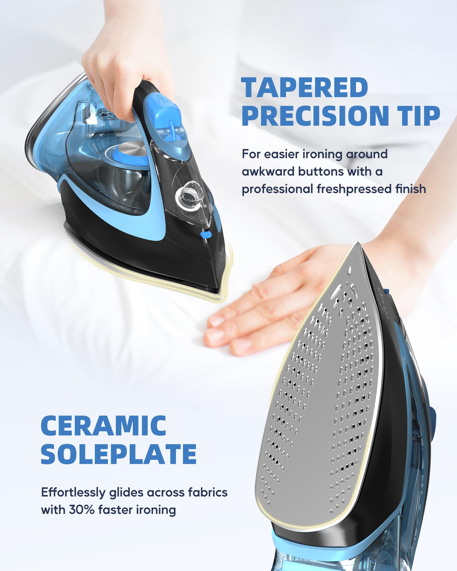 Omaiga Steam Iron For Clothes, 1750W Clothes Iron With 3-Way Auto-Off, Rapid Heating Durable Ceramic Soleplate, Iron For Clothes