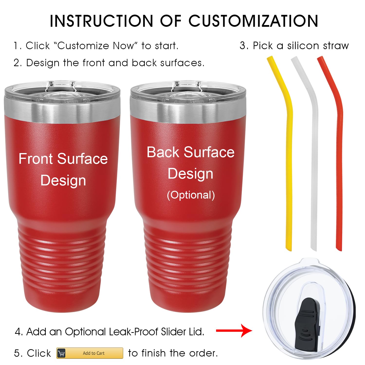 Personalized Tumbler 30oz with Lid and Straw  Your Text Engraved in USA of Valentine's Day Gift  Vacuum Insulated Coffee Mugs  Stainless Steel Double Wall Thermo  Customized Cups by iProductsUS (Red)