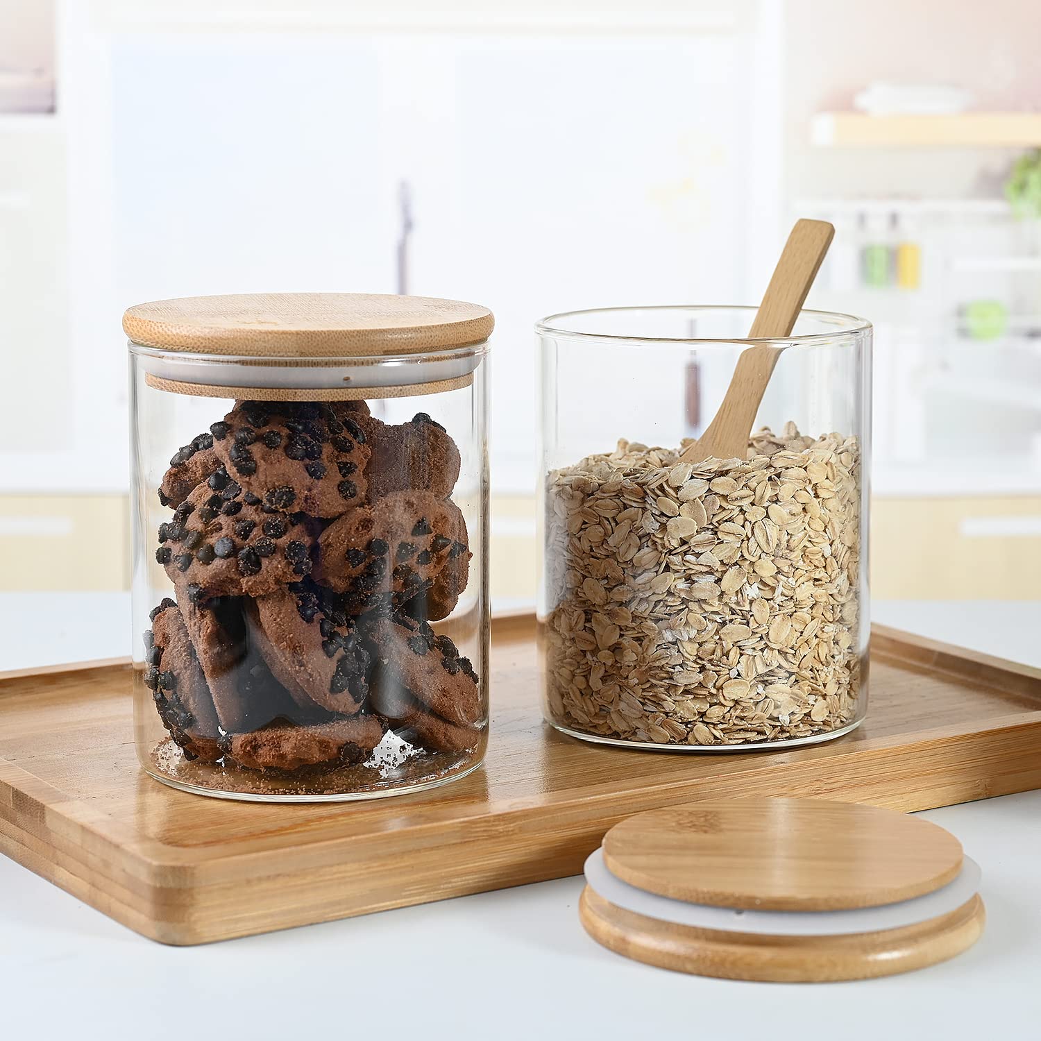 Umieo Glass Food Storage Containers With Bamboo Lids Large Glass Food Storage Jars For Coffee Bar Tea Sugar (Clear Glass)