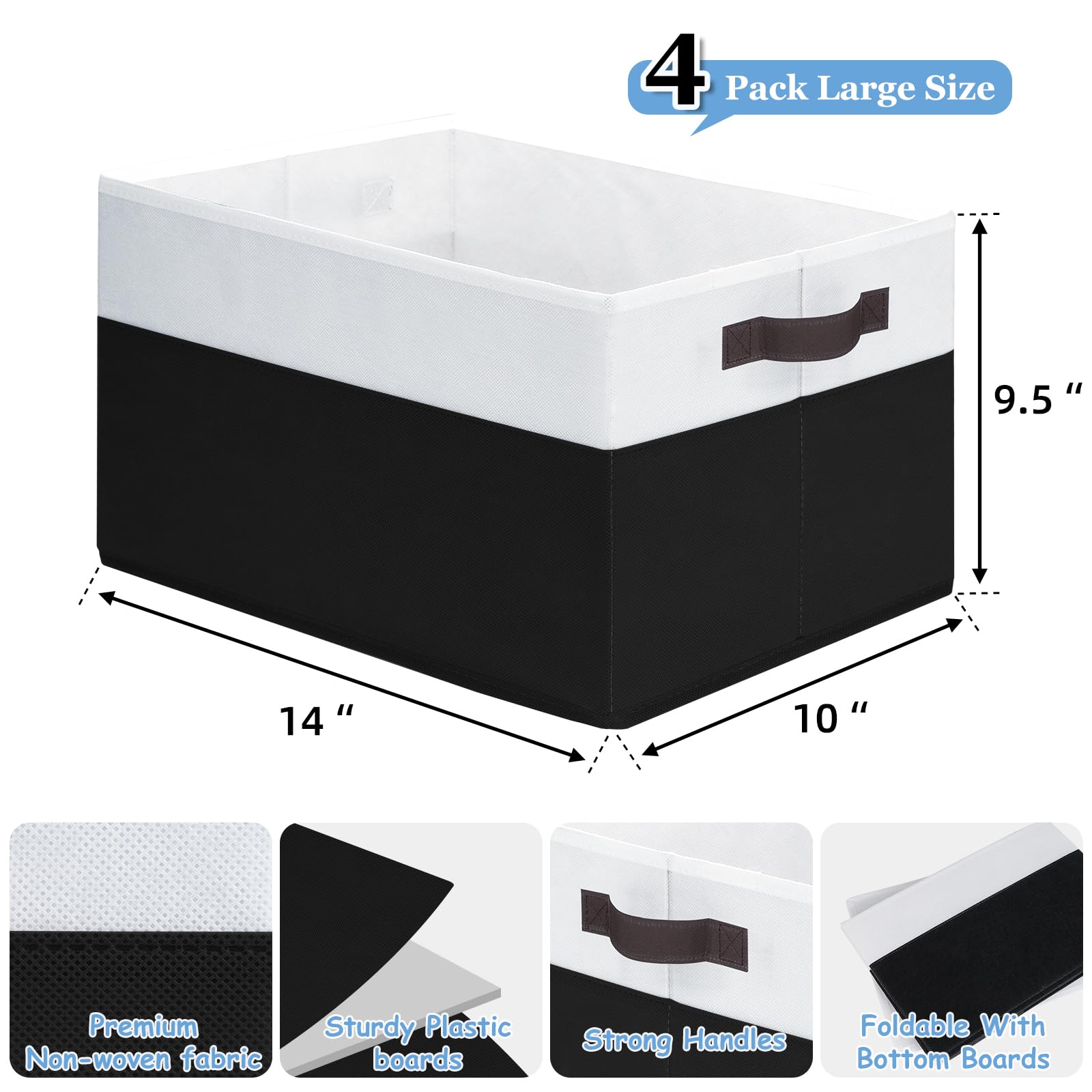 Criusia Large Storage Bins For Shelves 4 Pack, Closet Storage Baskets For Clothes Blanket Beddings Towels, Collapsible Fabric Cl