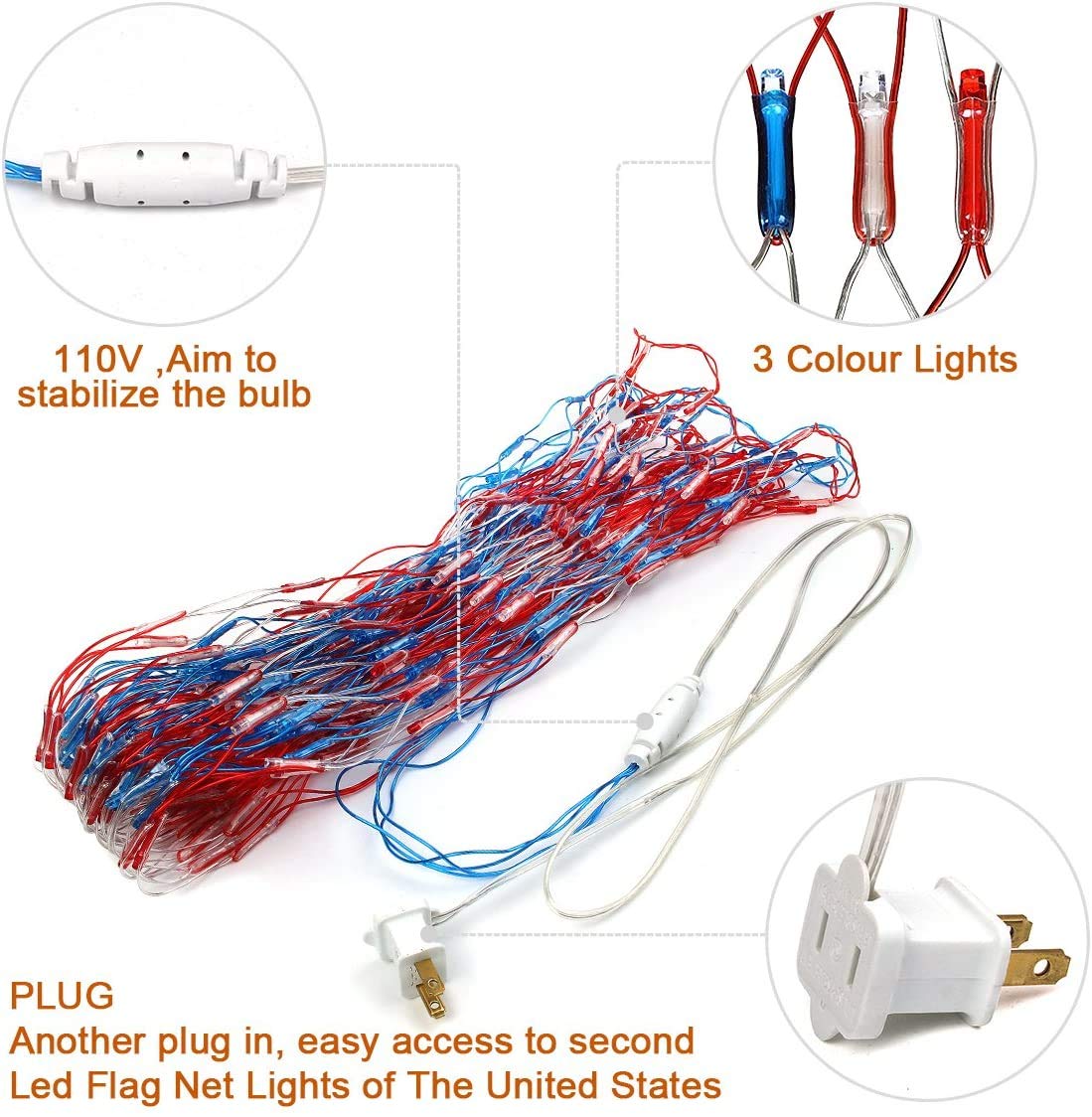 American LED Flag Net Lights - 420 LED 4th of July Decorations Outdoor Lighted Flag String Lights of The United States for Memor