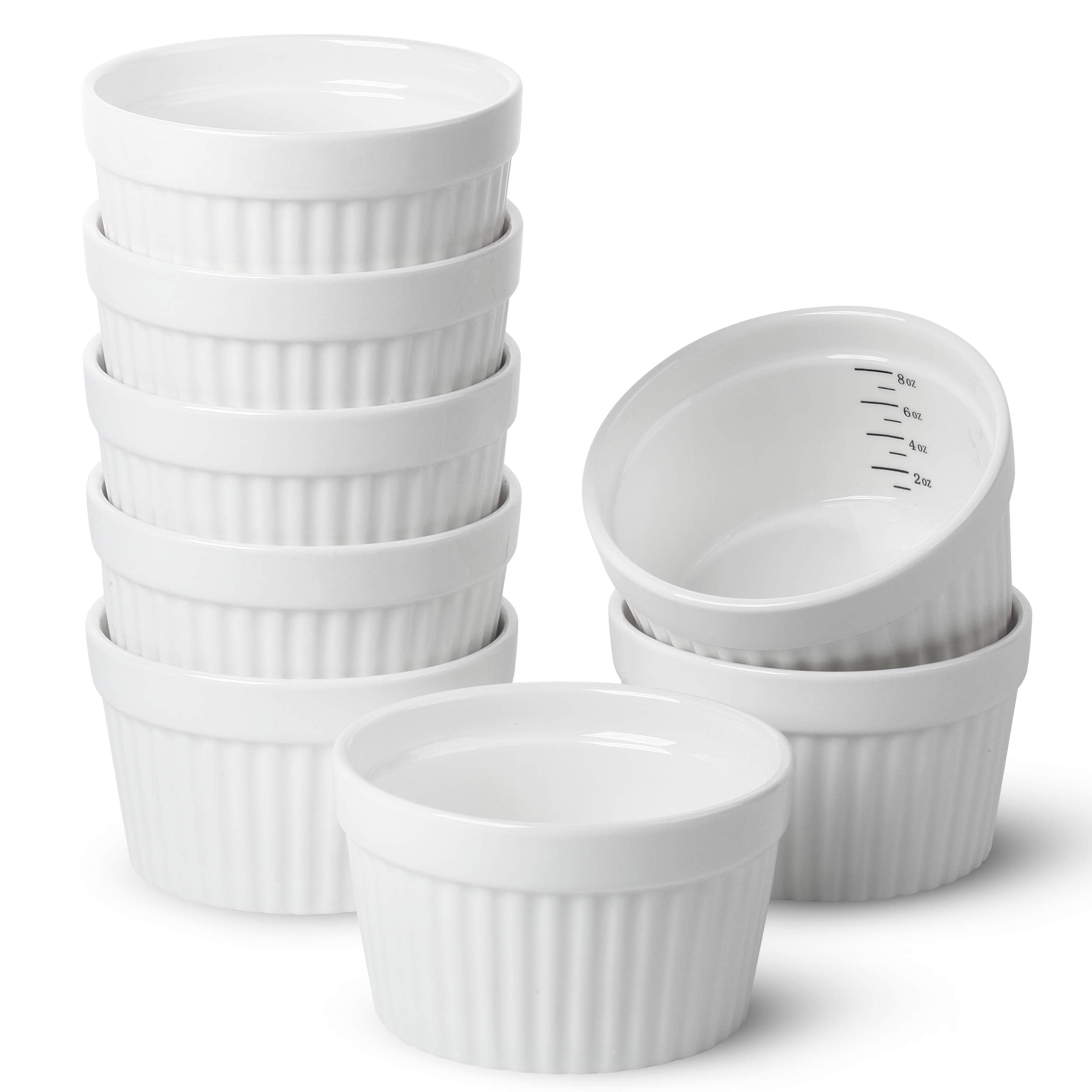 BTaT- Ramekins, 8 oz, Set of 8, Ramekins for Baking, Ramekin with Measurement Markings, Creme Brulee Dishes, Souffle Cups, Custa
