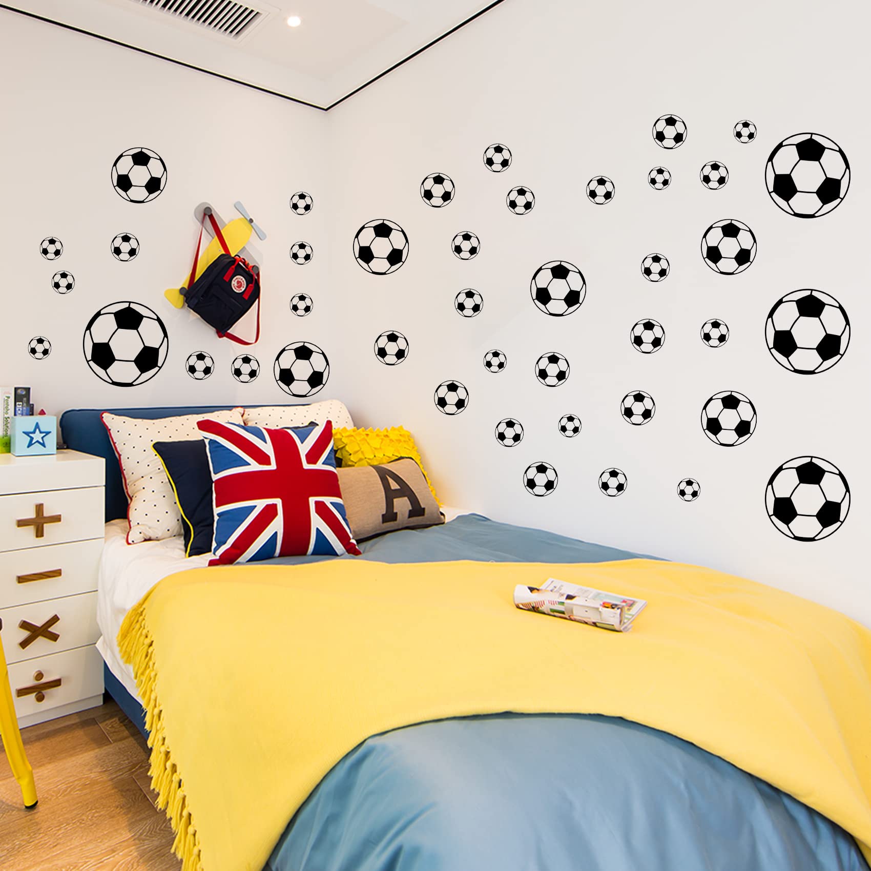 52 Pcs Soccer Stickers, Easy To Peel And Stick Soccer Balls Wall Stickers, Wall Art Diy Football Decor Decals For Kids Room, Boy