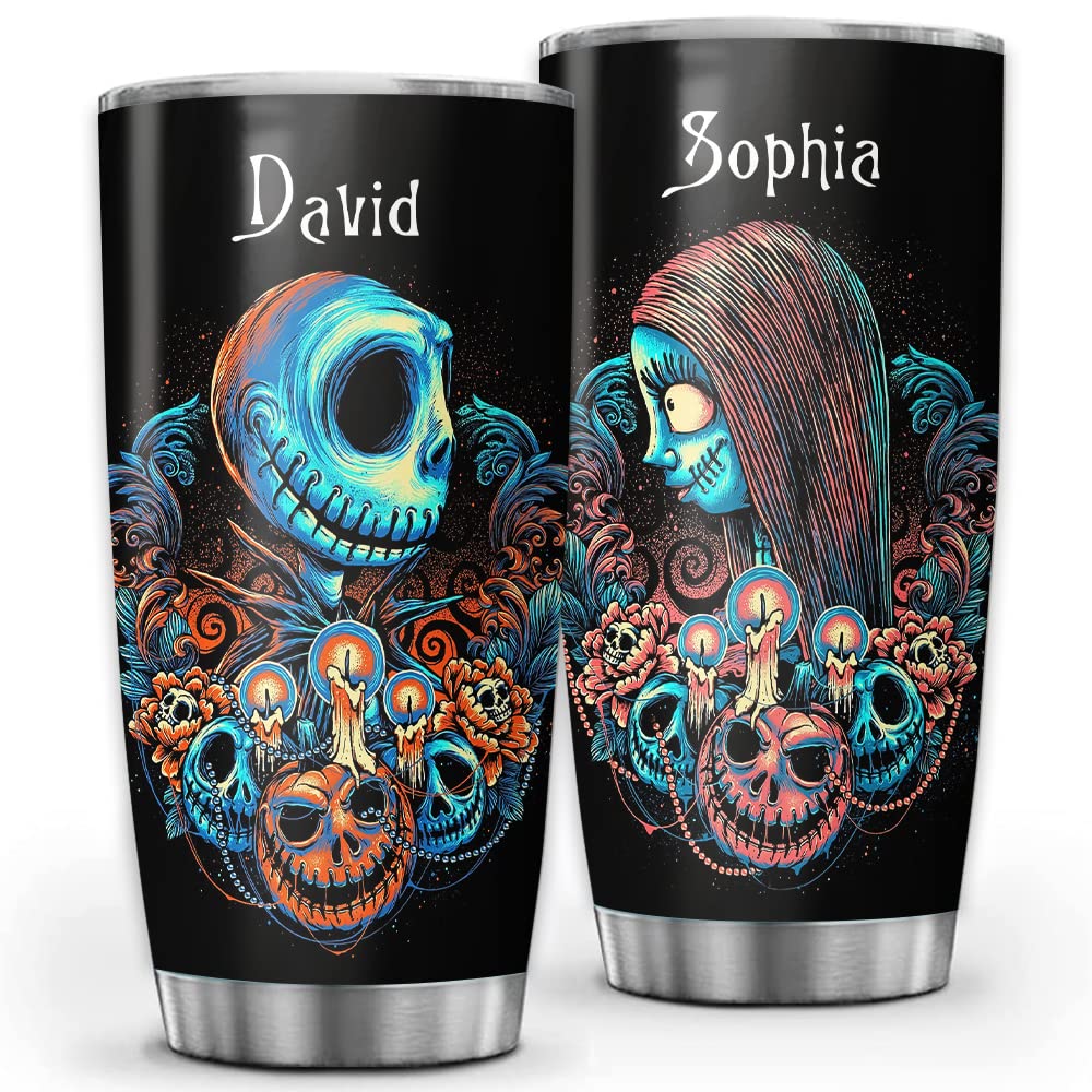 Personalized Sally&Jack Couple Nightmare Art Skull Halloween Tumbler Gifts For Him Her Wife Husband Before Christmas Movie 30Oz