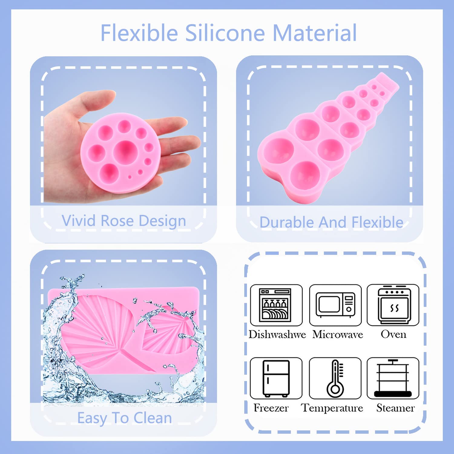 Mujiang Fan Leaf Silicone Mold Pearl Fondant Mold Ball Pearl Semi Sphere Chocolate Molds Tropical Palm Leaf Candy Mold For Cake