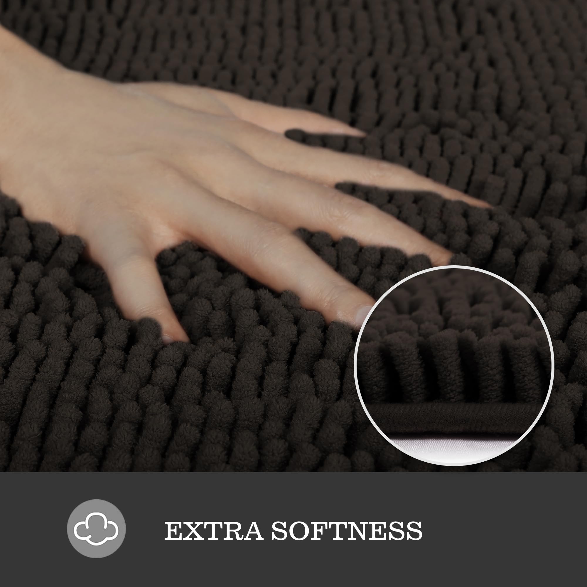 Yeaban Chocolate Brown Bathroom Rugs - Thick Chenille Bath Mats | Absorbent And Washable Bath Rug Non-Slip, Plush Rugs For Bathr