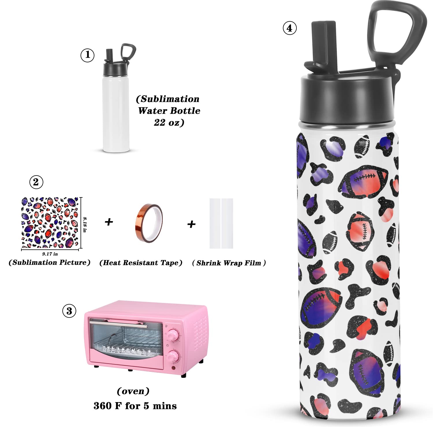 Draheri Sublimation Sports Water Bottle Blanks, 22 Oz Sublimation Tumblers, Double Wall Stainless Steel Sports Water Bottle Flas