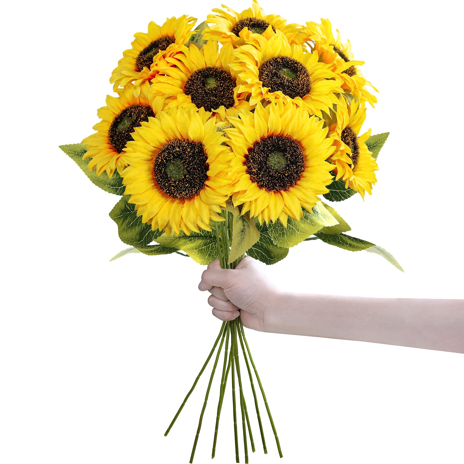 Winlyn 9-Pack Artificial Sunflower Stems, 19.7 Tall Full & Lifelike Yellow Silk Flowers with Long Stems for Vase Bouquet Centerp