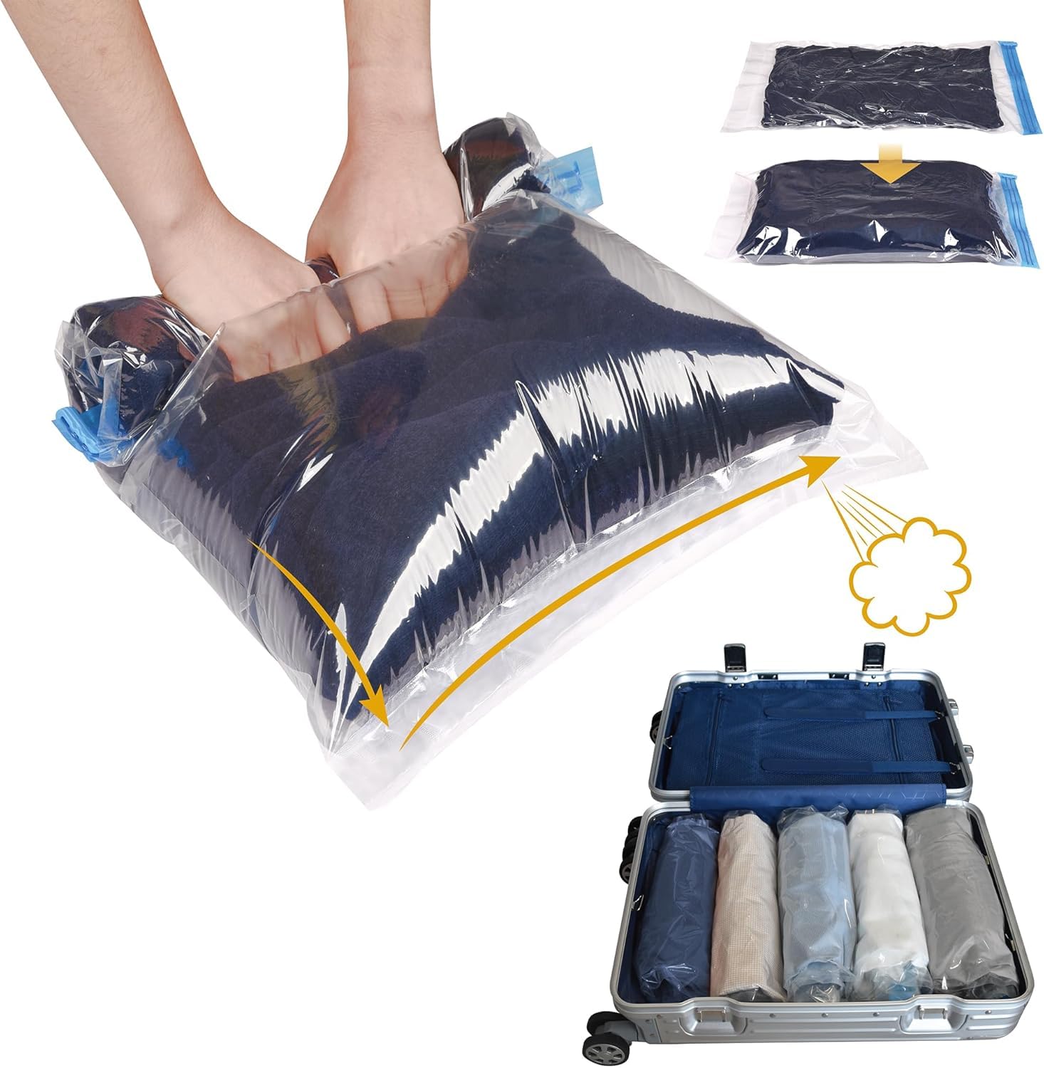 Kunfait 10 Pack Vaccum Compression Hand Roll Up Storage Bags (3 S, 3 M, 4 L) For Clothes & Wardrobe Organiser | No Vaccum Or Pum