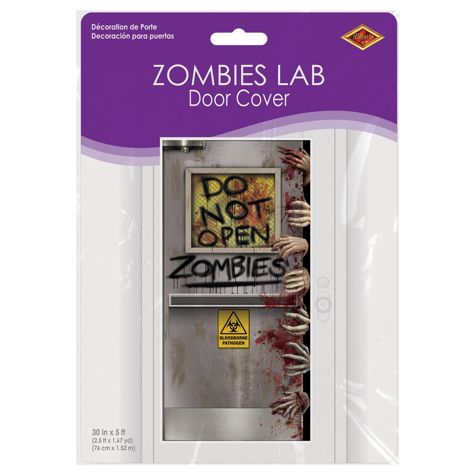 Beistle Zombie Lab Door Covers, 5 X 30   , 2 Pieces - Plastic For Indoor & Outdoor Use - Easily Display - Halloween Decorations,