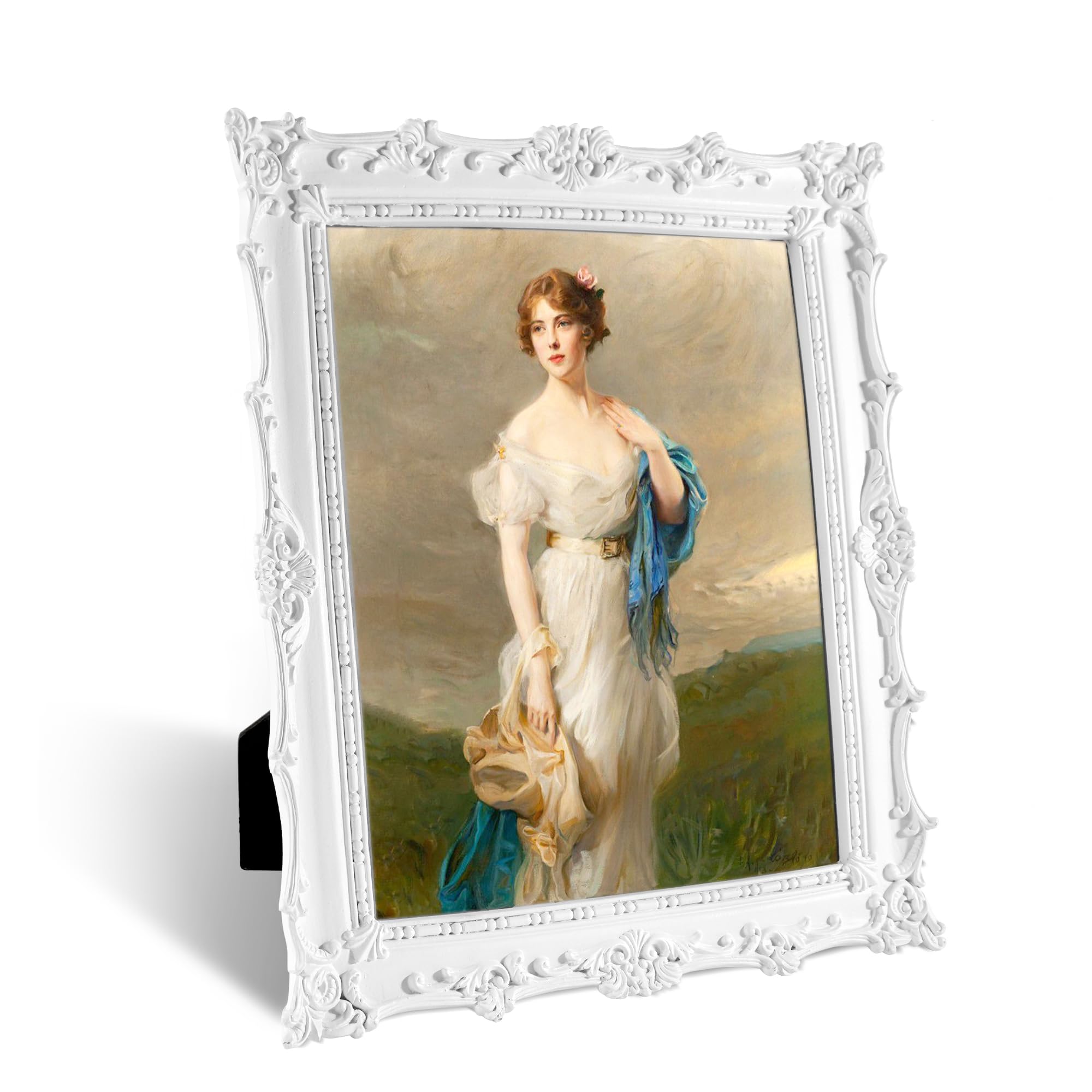 Comfymon 8x10 Vintage Photo Frames, Black Hand-Crafted Resin Photo Frame with Easel & Hook, Home Ornament for Tabletop or Wall M