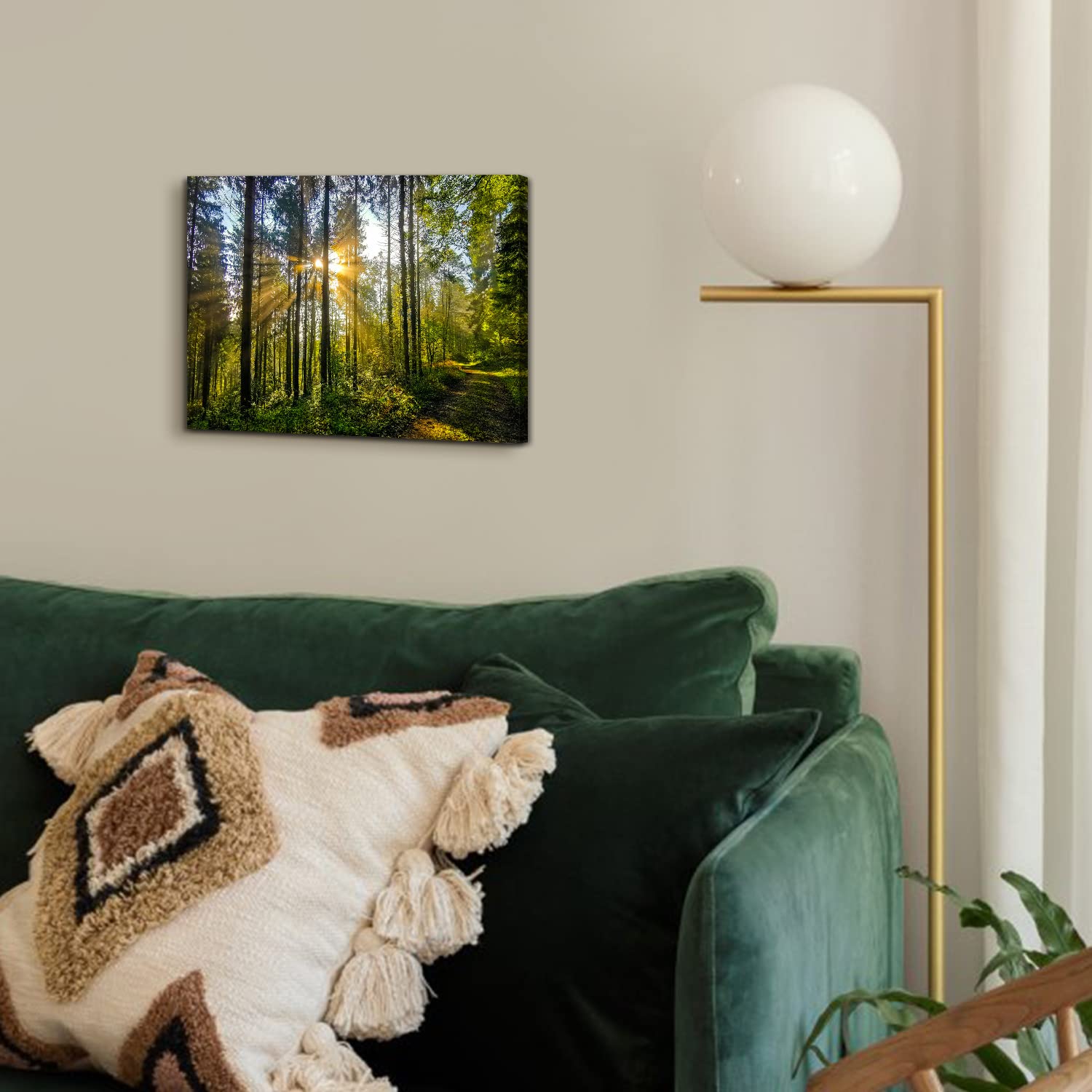 Forest Wall Art Living Room Wall Decor Sunset Mountain Pictures Nature Green Trees Landscape Canvas Prints Photo Tropical Woodla