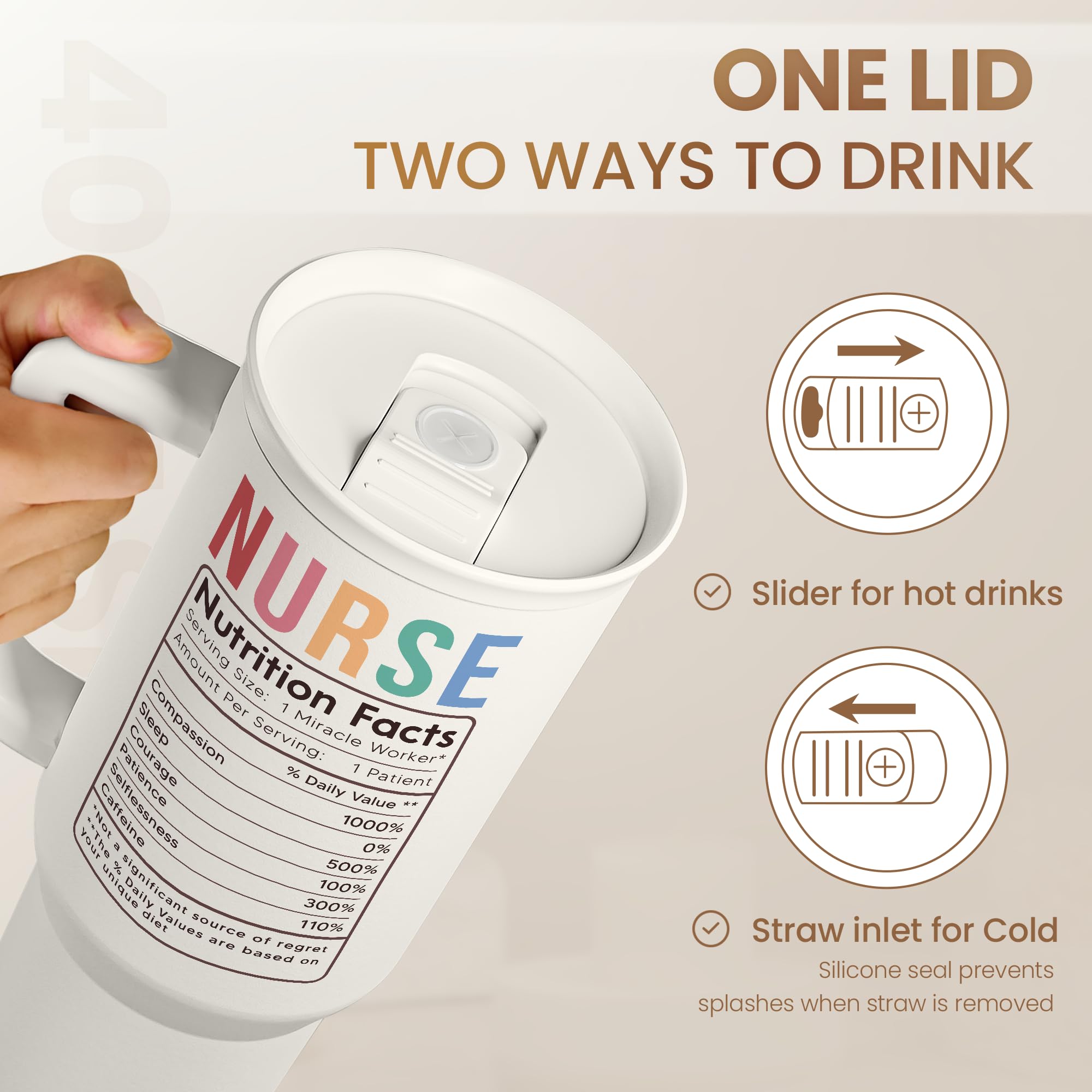 Sandjest Nurse Tumbler With Handle 40Oz, Stainless Steel Tumblers Coffee Travel Mug Cups With Straw, Nurse Appreciation Gifts Fo