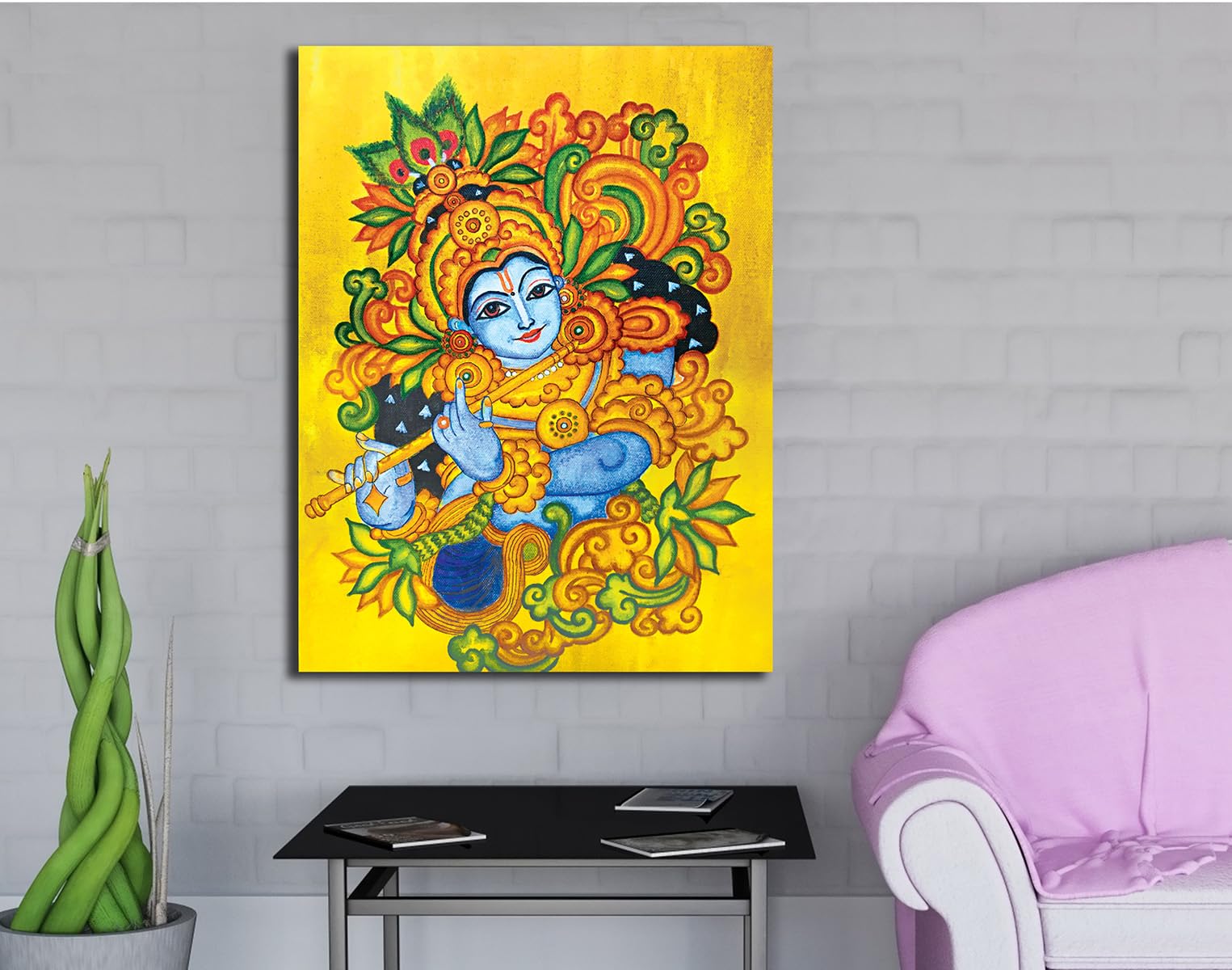 Namaste Home - Canvas Painting - Shree Krishna - Kerala Mural - Religious Canvas Painting - (Cotton Canvas, Small Size 15X19 Inc