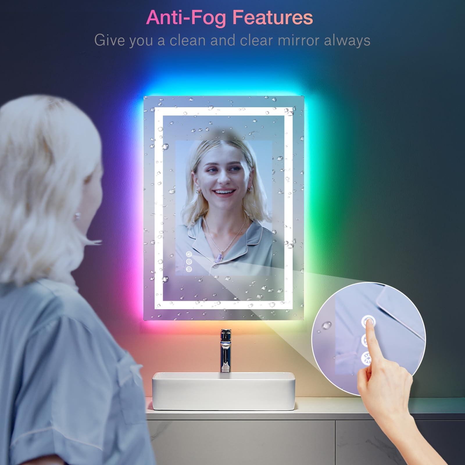 Loaao 24''X32'' Led Bathroom Mirror With Lights, Anti-Fog, Dimmable, Rgb Backlit + Front Lighted, Bathroom Vanity Mirror For Wal