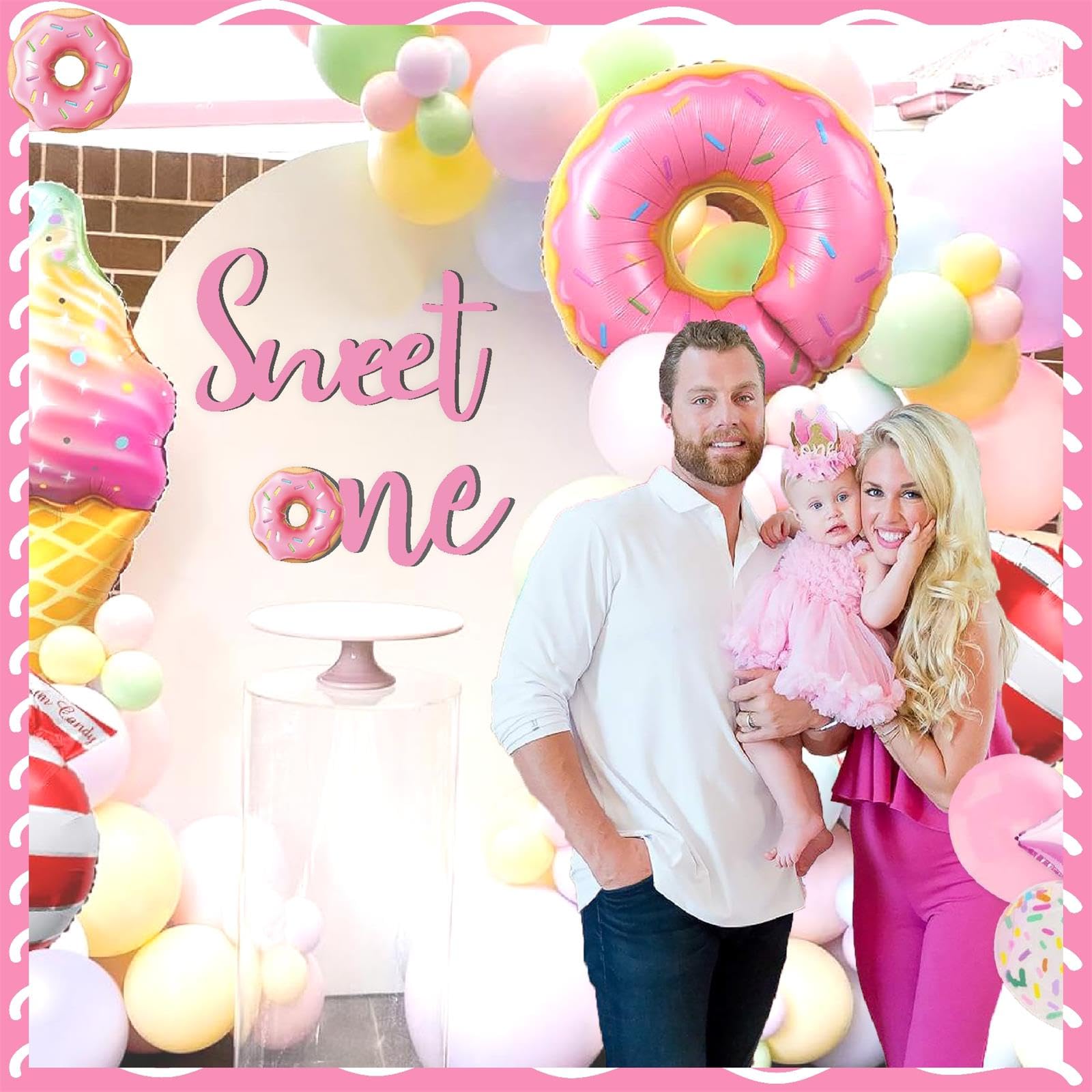 Wooden Sweet One Birthday Sign Decals For Backdrop Baby Girls First Birthday Decorations Donut Birthday Party Supplies For 1 Yea