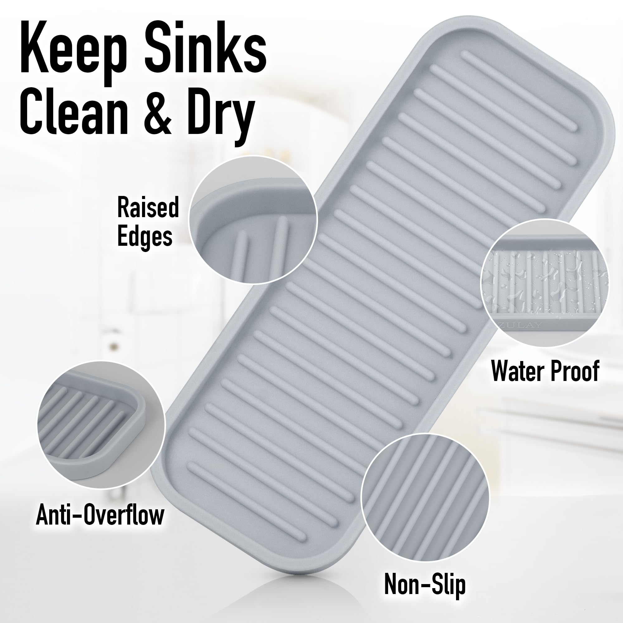 Zulay (9X3.5) Silicone Sponge Holder For Kitchen Sink - Flexible Multipurpose Kitchen Soap Tray Sponge Holder - Sink Organizer T