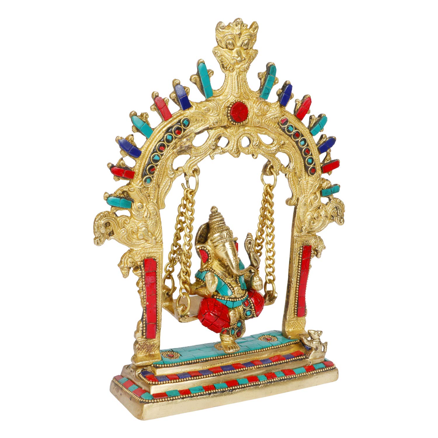 Kartique Brass Ganesh Bhagwan Statue Jhula With Kirtimukha Idol Ganesha Swing Ganpati Bappa Jhoola Murti For Home House Warming