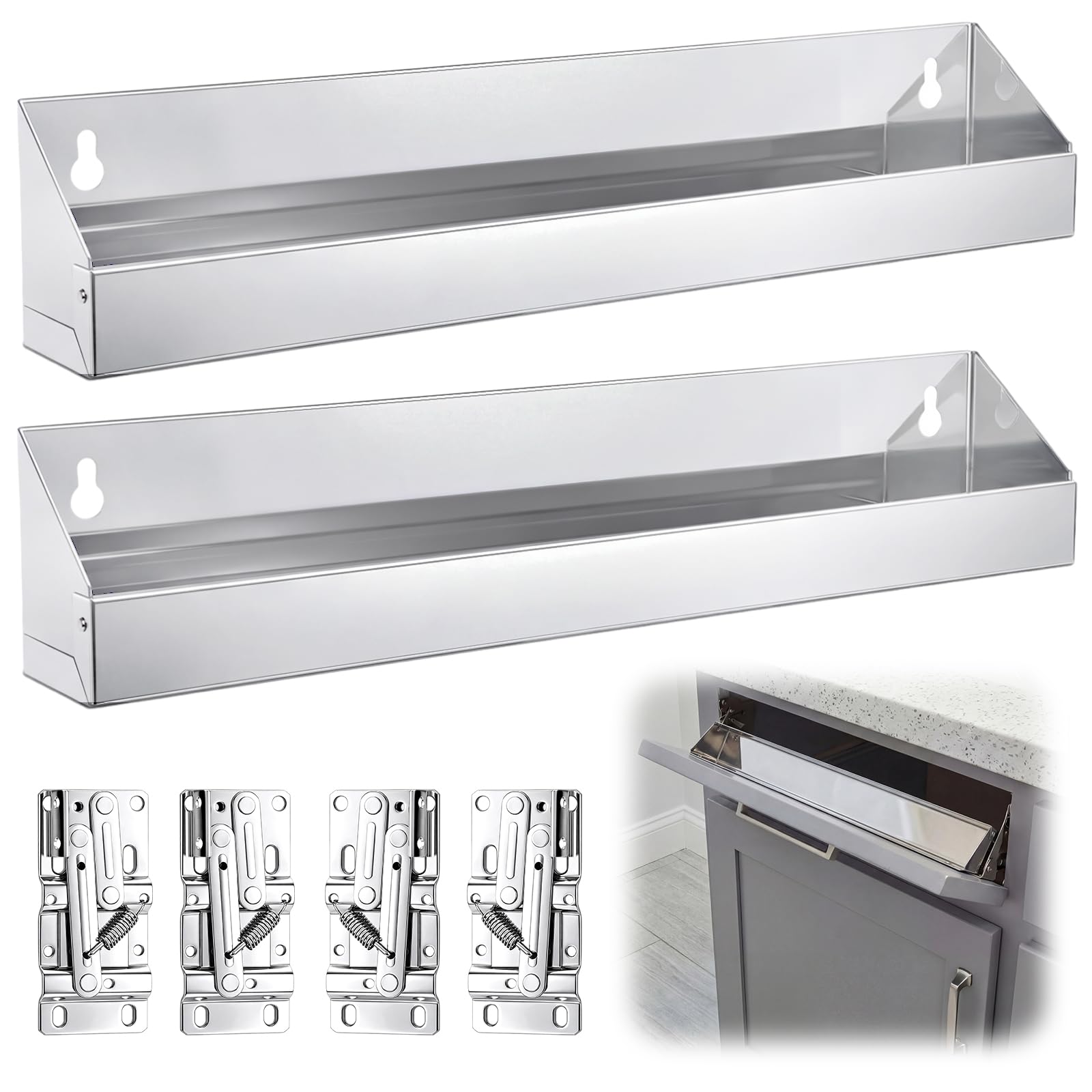 Yiyiring 2 Set 16 Inch Stainless Steel Sink TipOut Tray Kit, Silver
