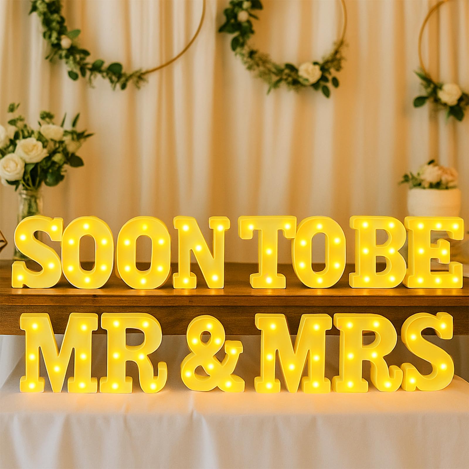 Honoson 14 Pcs Soon to Be Mr&mrs Light Sign Wedding Party Decoration LED Neon Light up Sign Table Decoration for Wedding Engagem