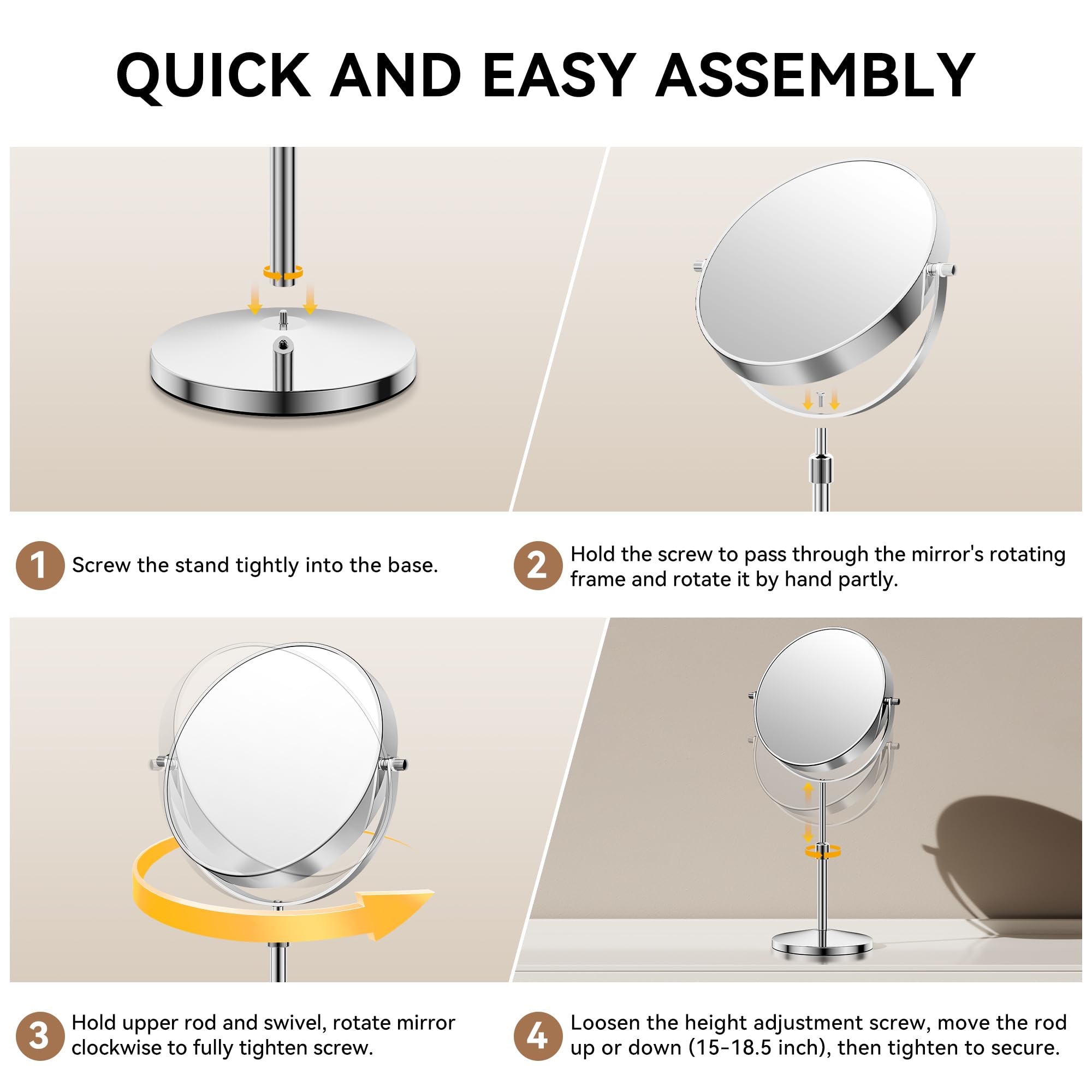 Auxmir 1X/30X Magnifying Mirror with Stand, 8.5 Double-Sided Makeup Mirror with Adjustable Height, Tabletop Mirrors with Magni