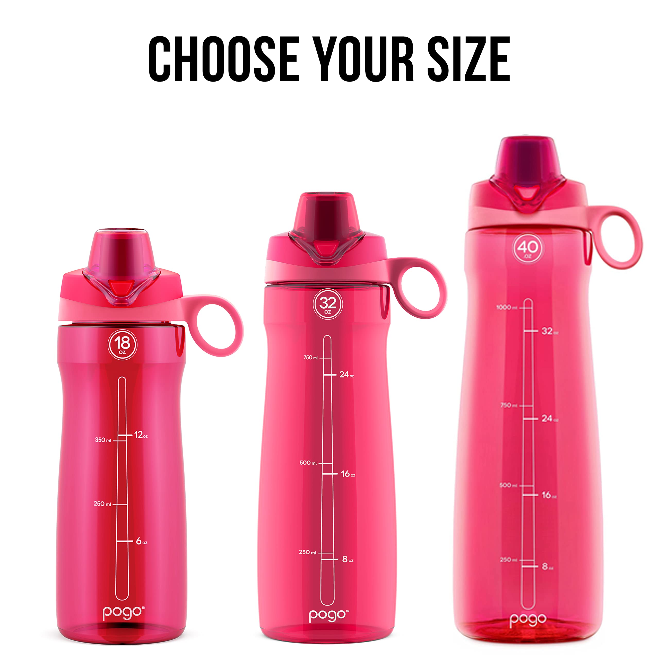 Pogo Bpa-Free Tritan Plastic Water Bottle With Chug Lid, 18 Oz, Pink