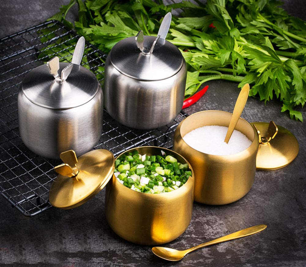 Mozacona Stainless Steel Sugar Bowl Spice Jar Storage Seasoning Pot With Lid Spoon