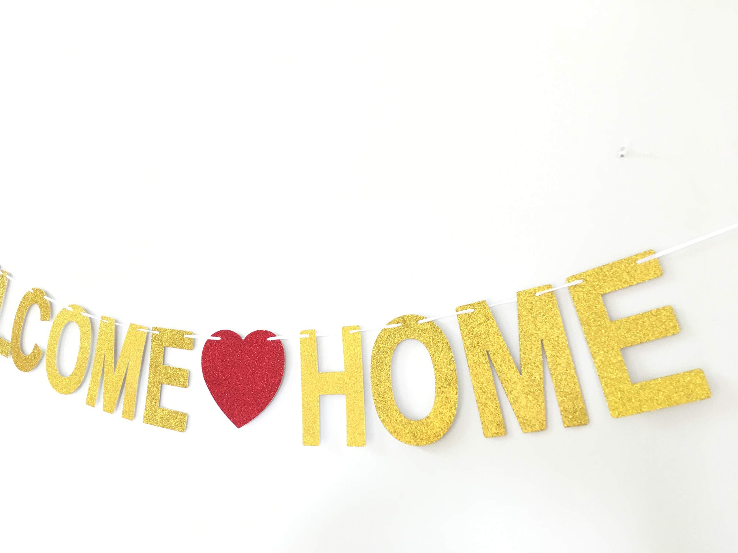 GZFY Gold Glitter Welcome Home Banner - 1 Count for Family Party, Wedding, Graduation, Baby Shower Decorations