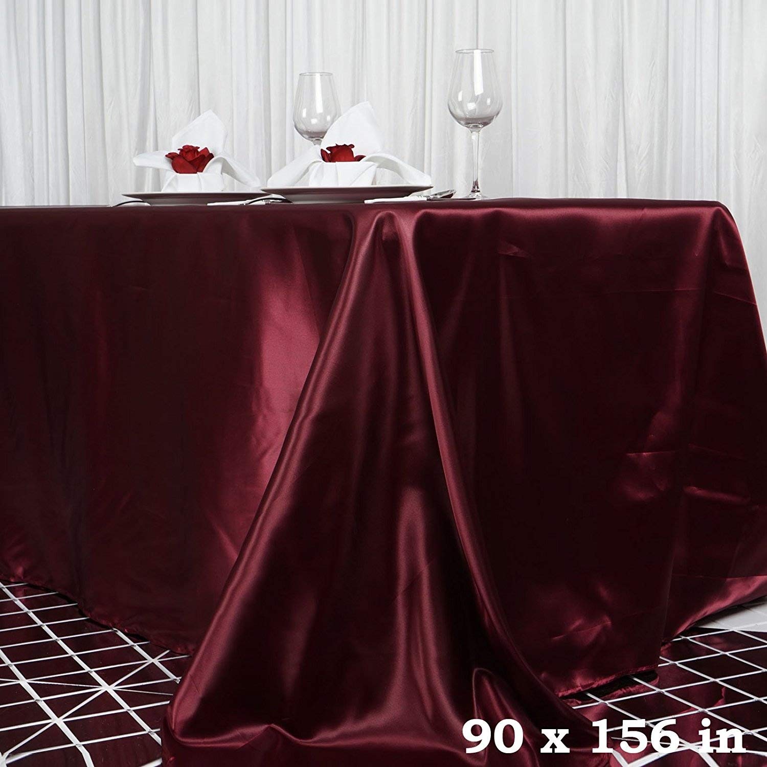 Balsacircle 90X156 Inch Burgundy Satin Rectangle Tablecloth Table Cover Linens For Wedding Table Cloth Reception Events Kitchen