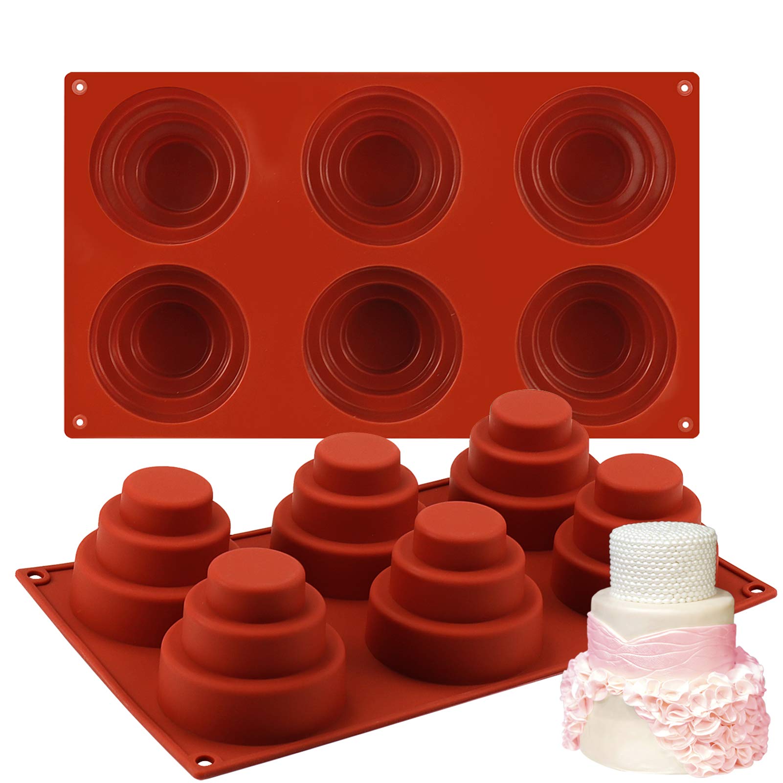 Mity Rain 6 Cavities Mini 3 Tier Cake Silicone Pan - Multi Tiered Cupcake Mold Diy Round Cupcake Pudding Cookie Chocolate Baking