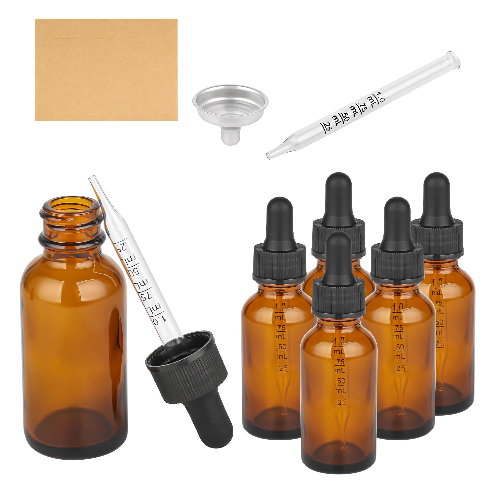 Hpopo 5Pcs Dropper Bottles,1 Oz Leak-Proof Glass Dropper Bottles For Traveling And Storing Essential Oils, Beard Oils, Watercolo