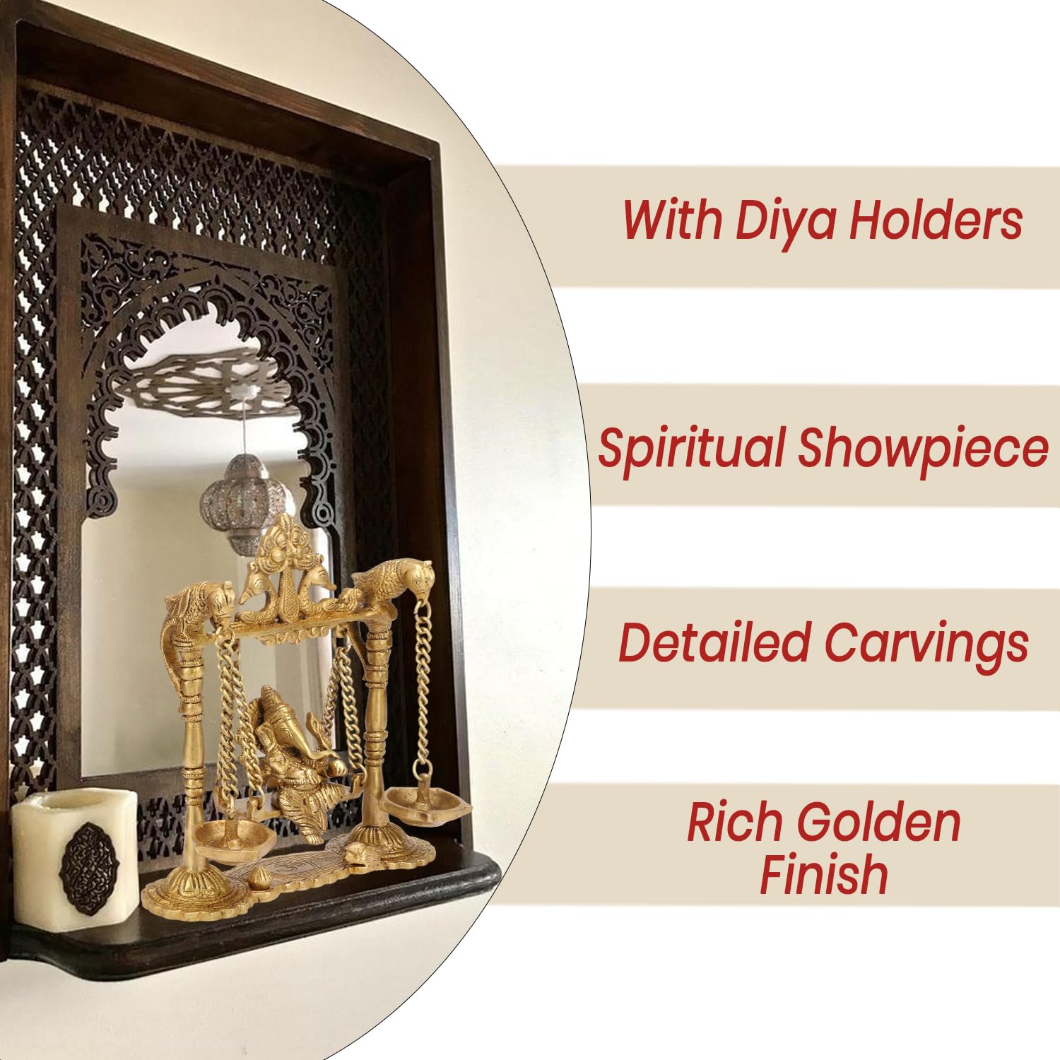 Kartique Brass Ganesh Jhula Idol | Ganesha On Swing Murti For Home, Mandir, Office Decor | Ganpati Bappa Statue For Housewarming