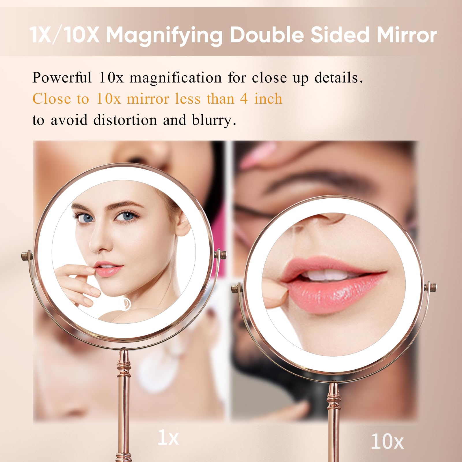 Nicesail 1X/10X Magnifying Mirror With 3 Color Dimmable Lighting, Makeup Mirrors Light Up And Magnified With 360 Rotation For Ta