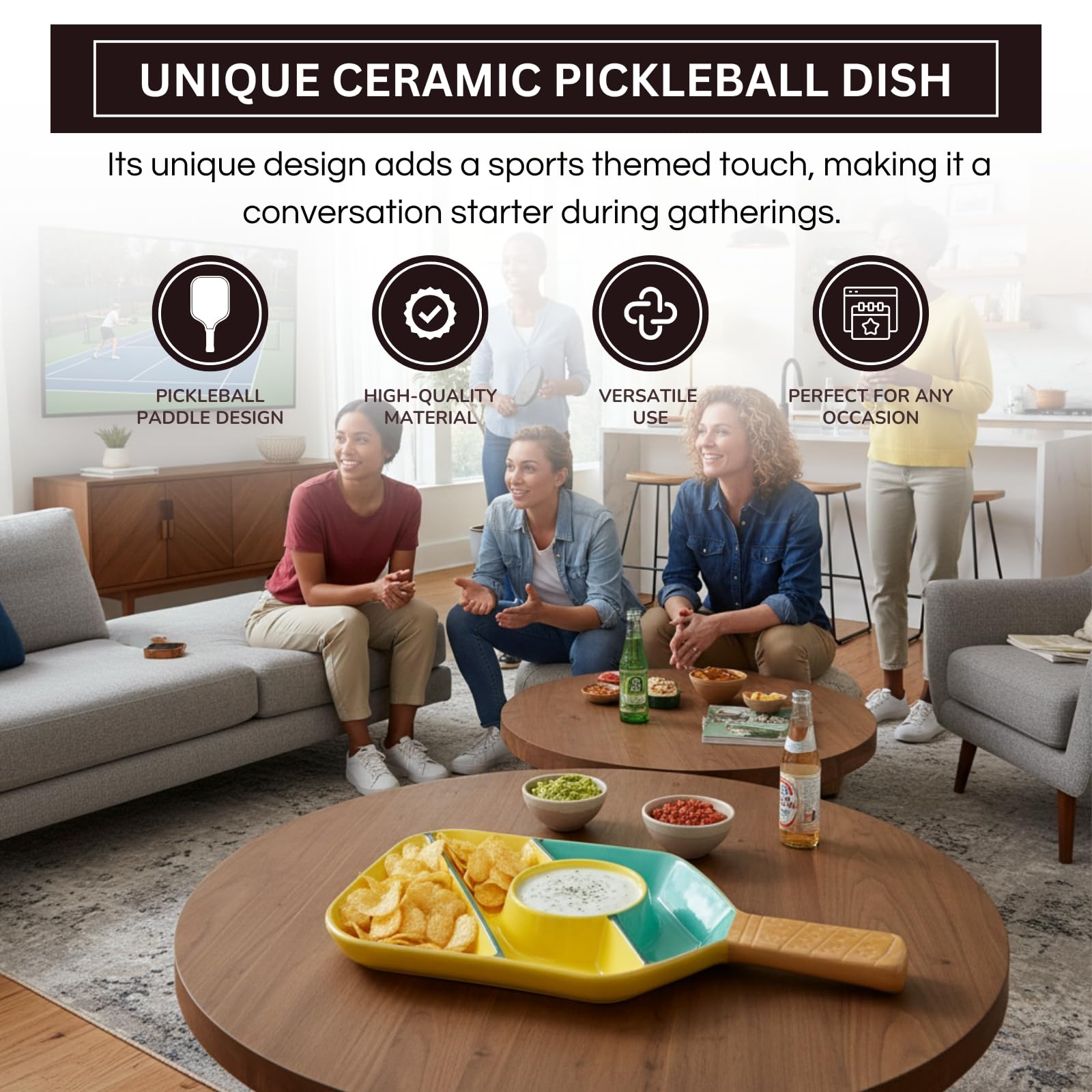 Khen Ceramic Pickleball Dish | Paddle Shaped Serving Tray Platter Decorative Tableware