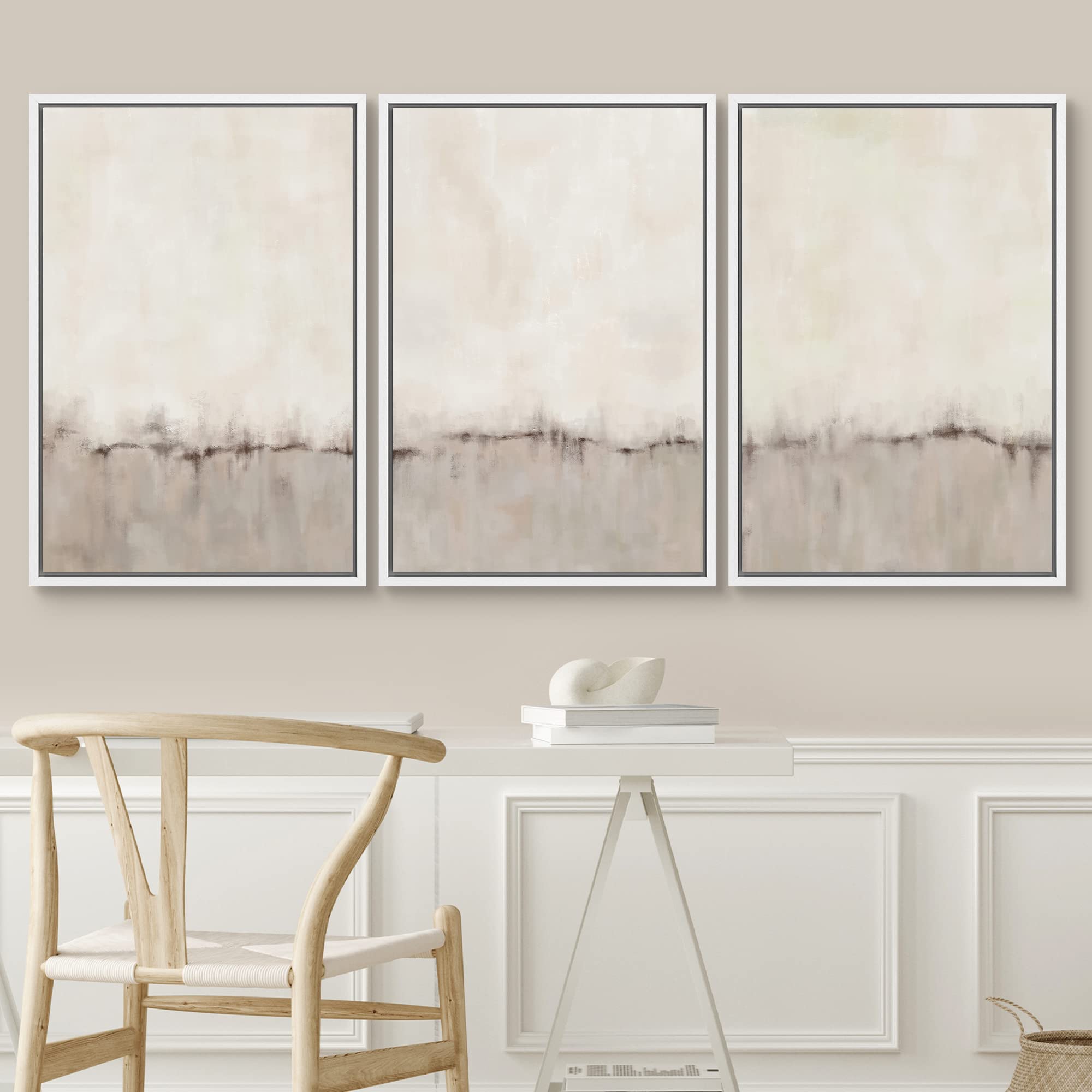 Signwin Framed Canvas Print Wall Art Set Grunge Brown Gray Pastel Landscape Shapes Abstract Illustrations Modern Art Decorative