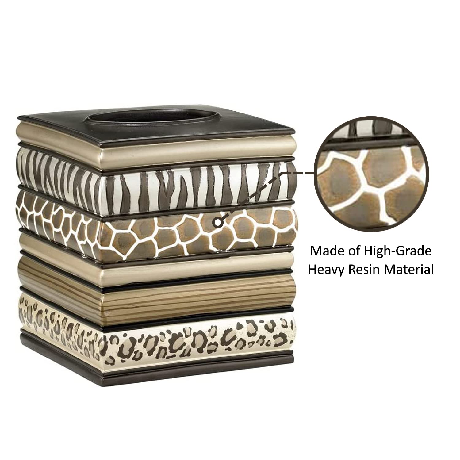 Zahari Home 2Pc Safari Stripes Modern Bath Accessories Set Waste Basket & Tissue Box Modern Classic Contemporary Decorative Beau