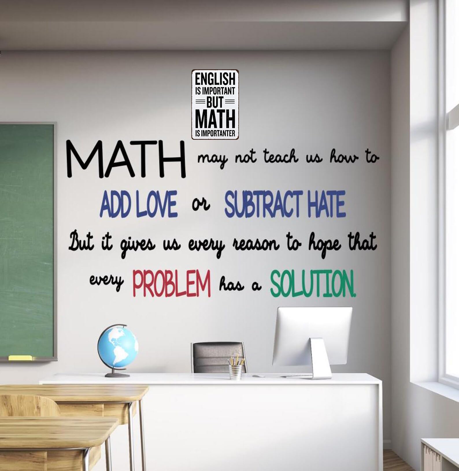 Smilelife Students Teachers Gift English is Important But Math is Importanter Funny Math Class Tin Sign for Home Classroom Study