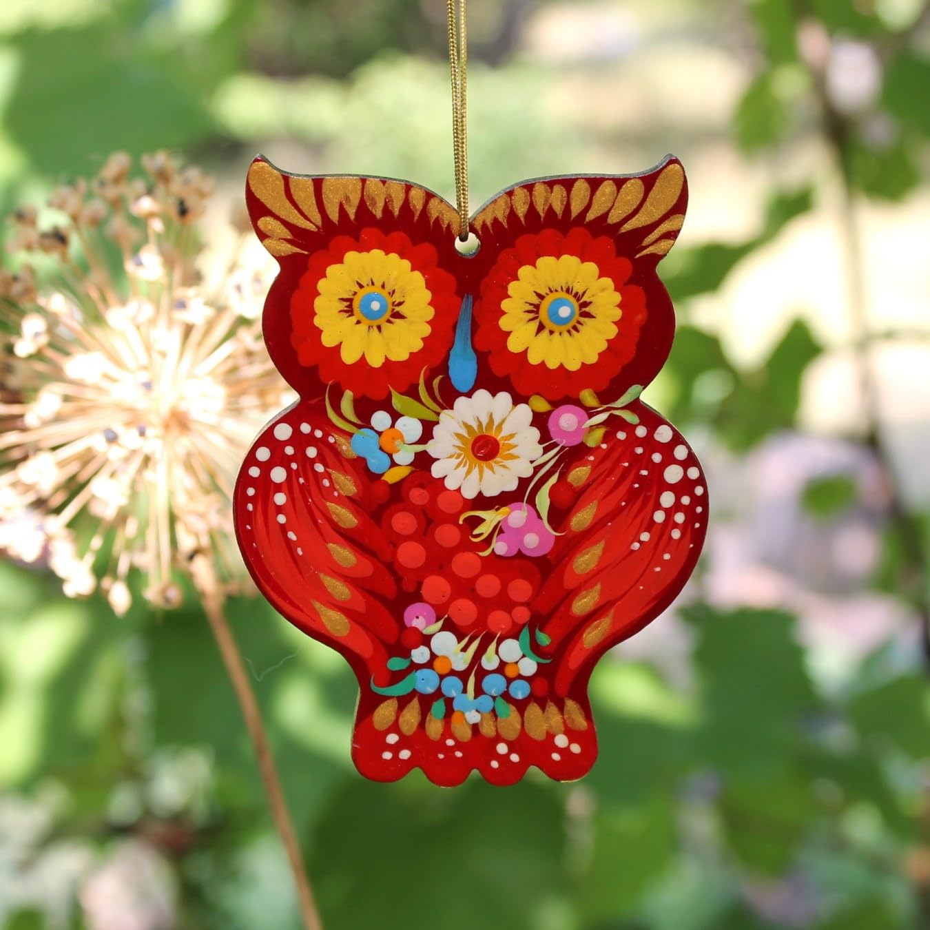 Folk Art Christmas Tree Ornament Owl Wooden Hand Painted Both Sides 2,6 ? 3,7 ? 0,2 Inch Beautiful Handmade Owls Christmas Decor