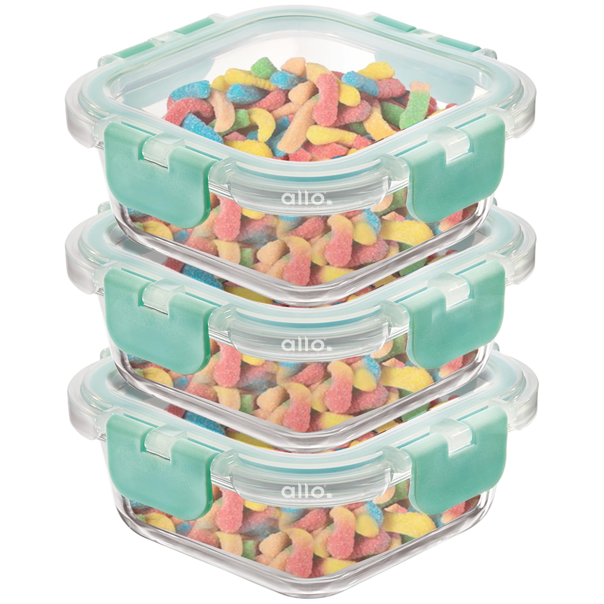 Allo Food Safe Glass Containers With Lids With Break Free Lock, Oven & Microwave Safe Containers, Borosilicate Meal Prep Glass F