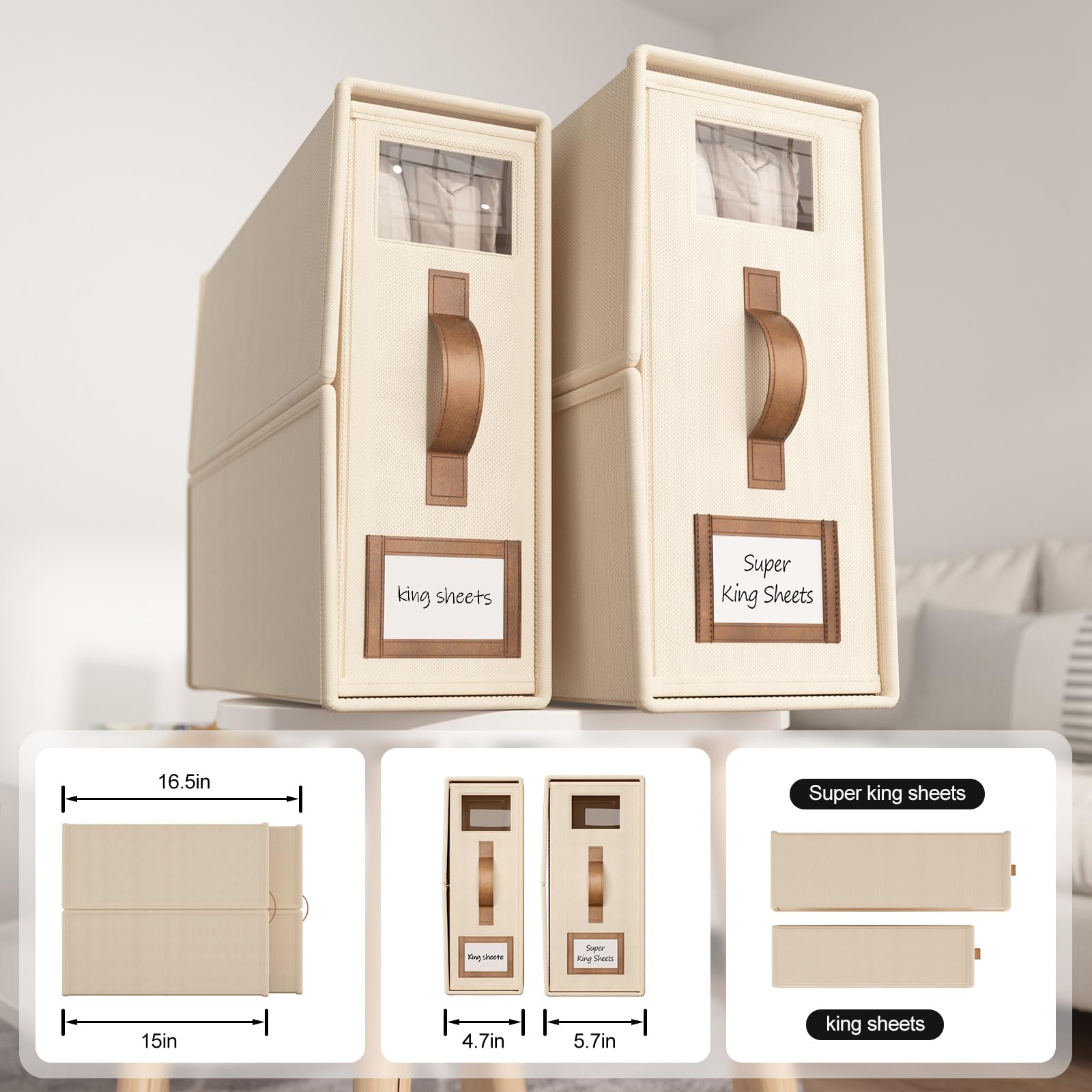 BigPonPon 8 Pack Foldable Bed Sheets Set Organizers and Storage(Cal King Size),Linen Fabric Closet Organizers with Window,Foldin