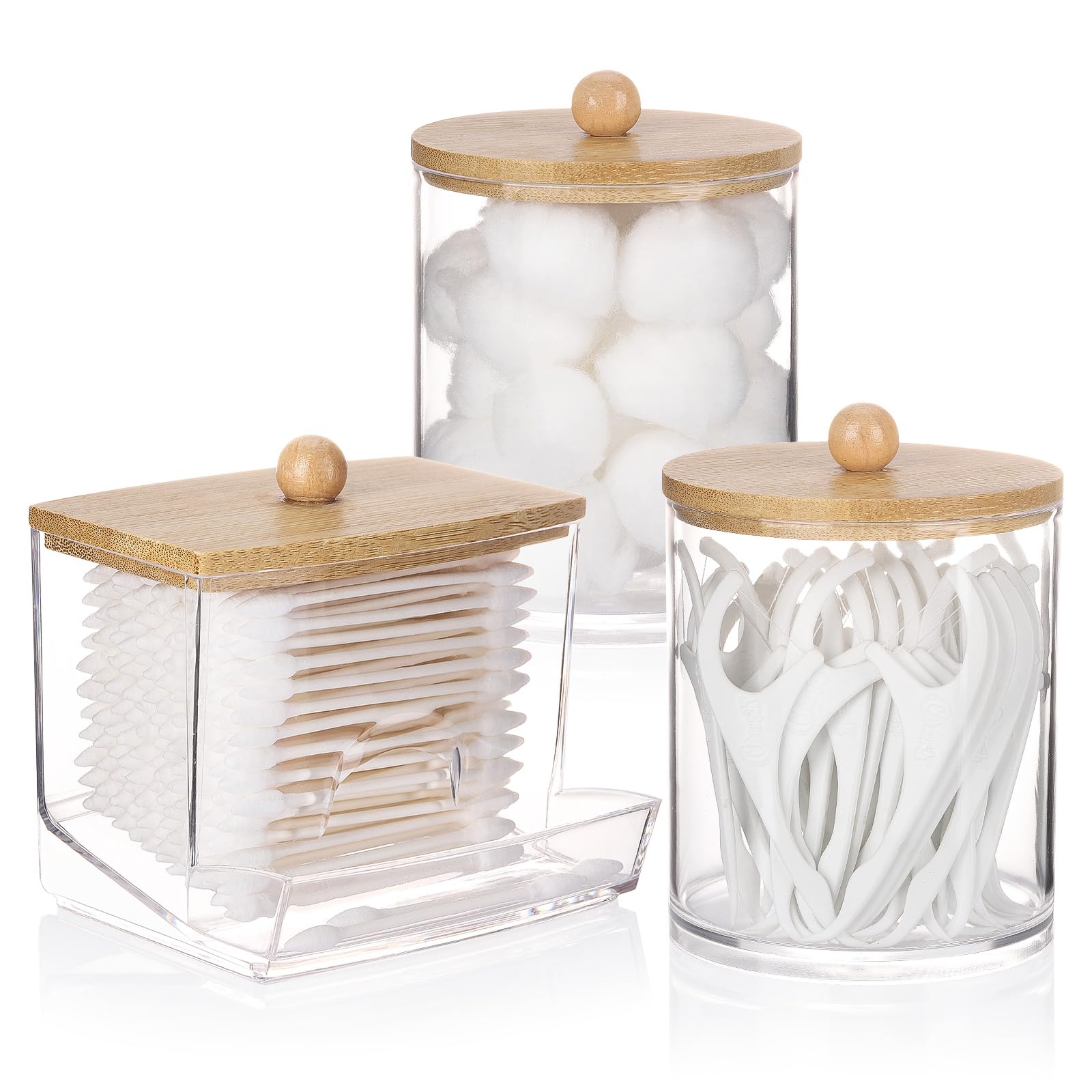 Tbestmax Qtips Dispenser Bathroom Container, 10/12 Oz Cotton Ball Holder, Apothecary Jar Organizer For Storage Cotton Swab, Cott