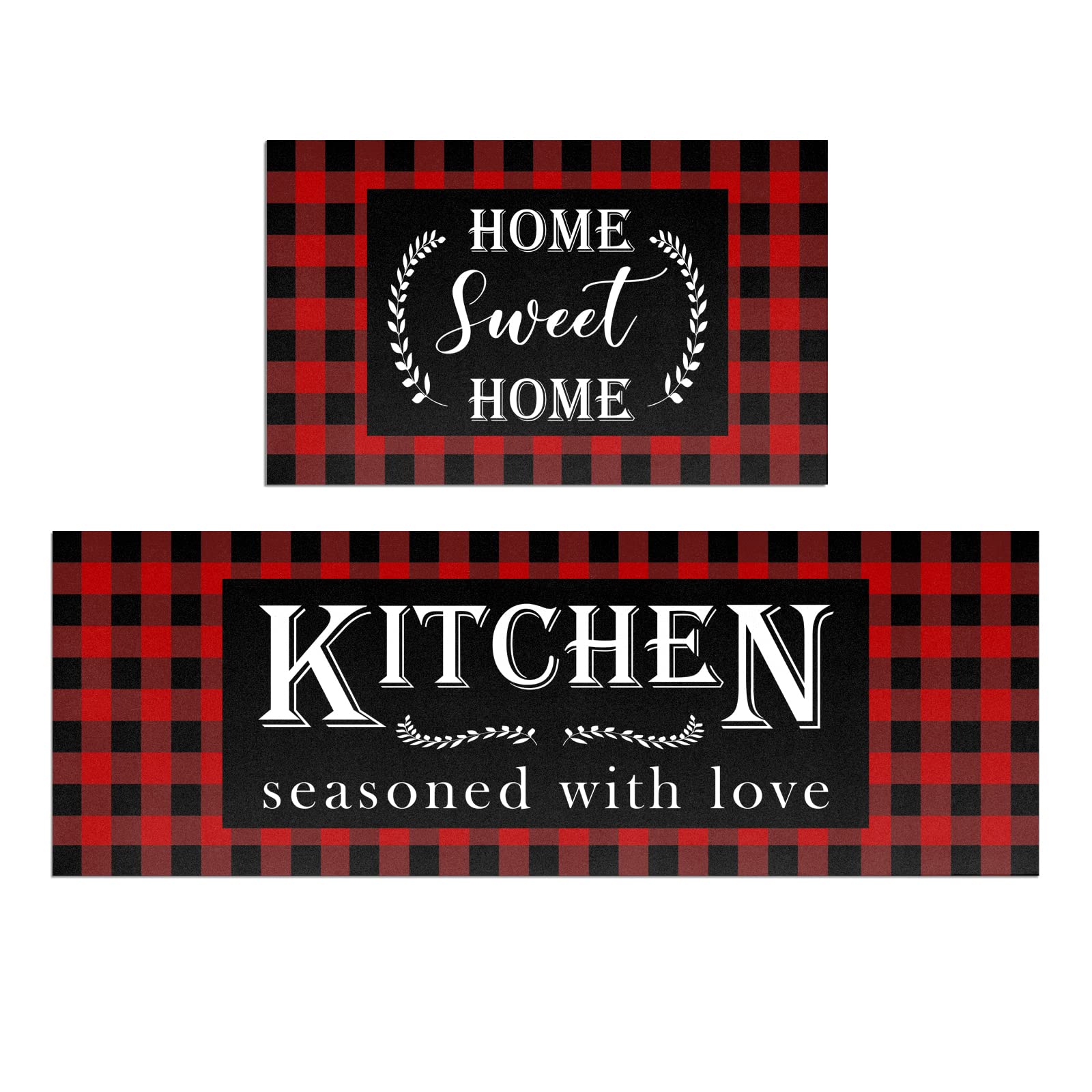 HOLVDENG Red Buffalo Plaid Kitchen Mat Set of 2 Non Slip Thick Kitchen Rugs and Mats for Floor Comfort Standing Mats for Kitchen