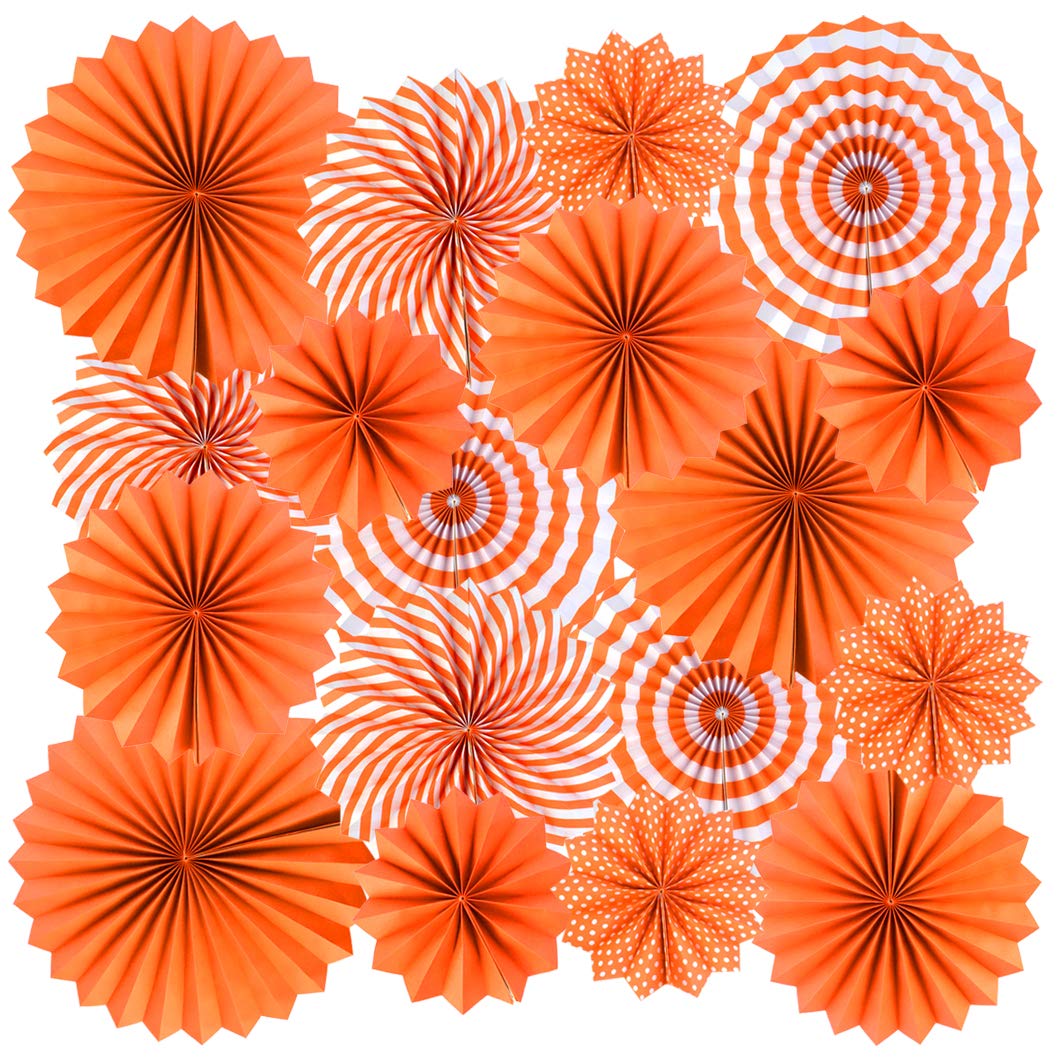 18Pc Party Hanging Orange Paper Fans, Fall Paper Fans Orange Round Folding Fans Wall Decor Paper Garlands Flower Decoration For