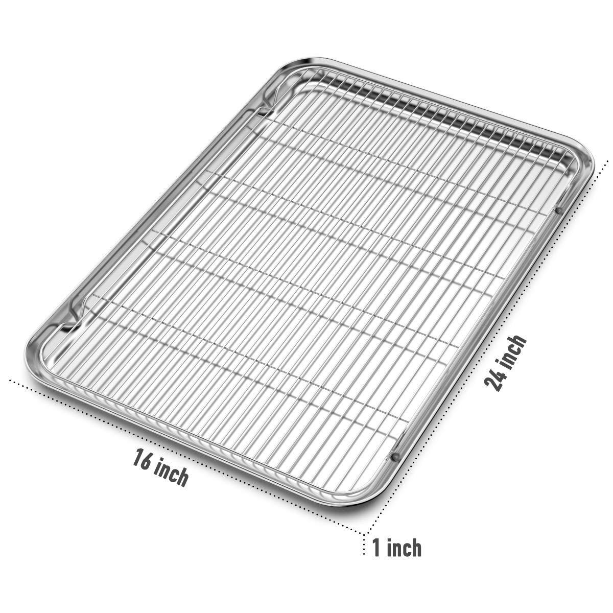 Large Set Baking Sheet And Cooling Rack Set, Bastwe 24L X 16W X 1H Inch Professional Bakeware, Healthy & Nontoxic & Rustproof &