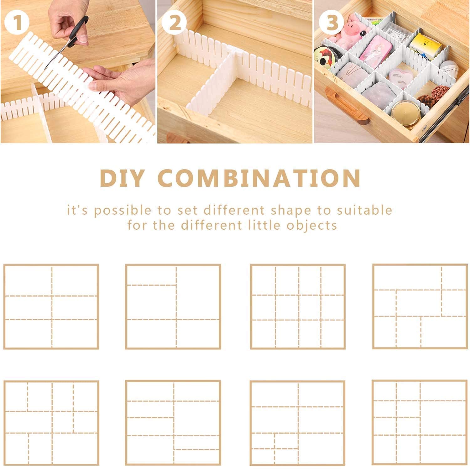 Bofoho Drawer Divider Adjustable Diy Storage Organizer Separator for Tidying Clutter Cutlery Makeup Clothes of Dresses, Desk & B