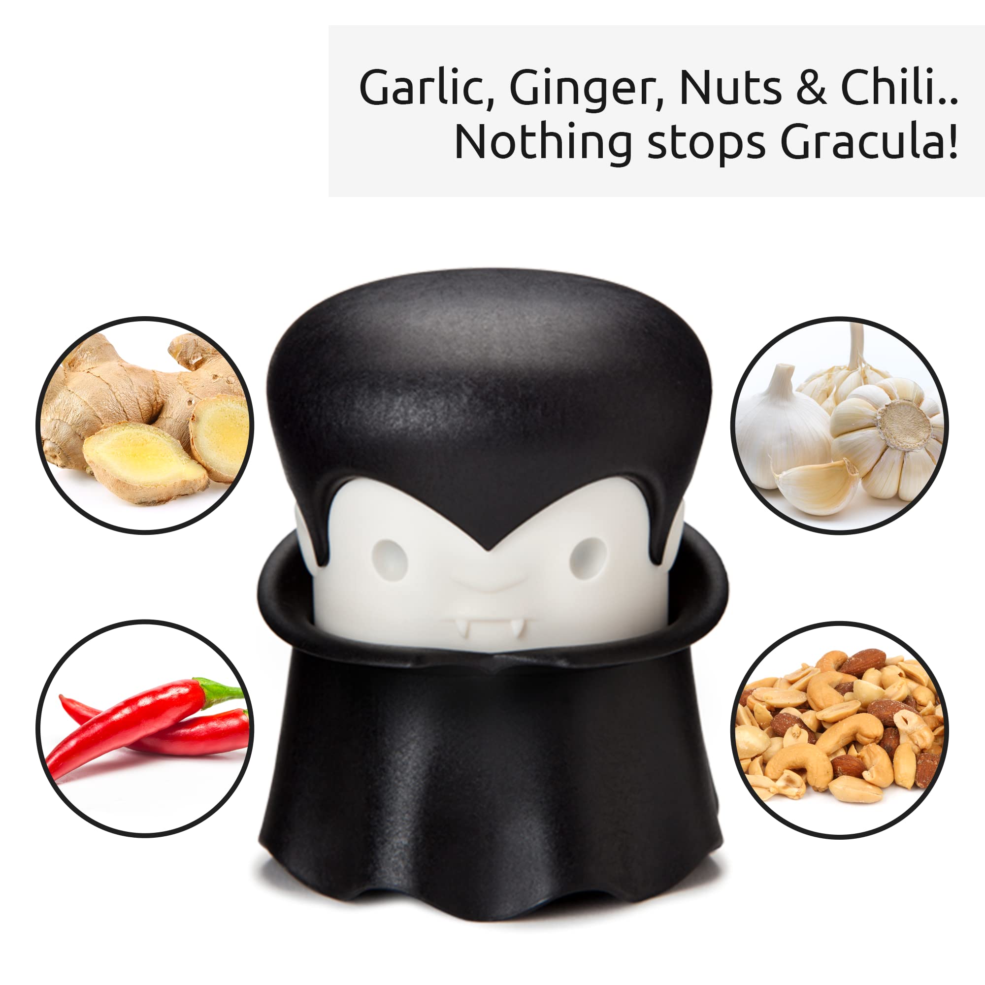 Ototo Gracula Garlic Crusher, Garlic Peeler, Also For Ginger, Nuts, Chili, Herbs - Twist Top Mincer & Easy Squeeze Manual Press