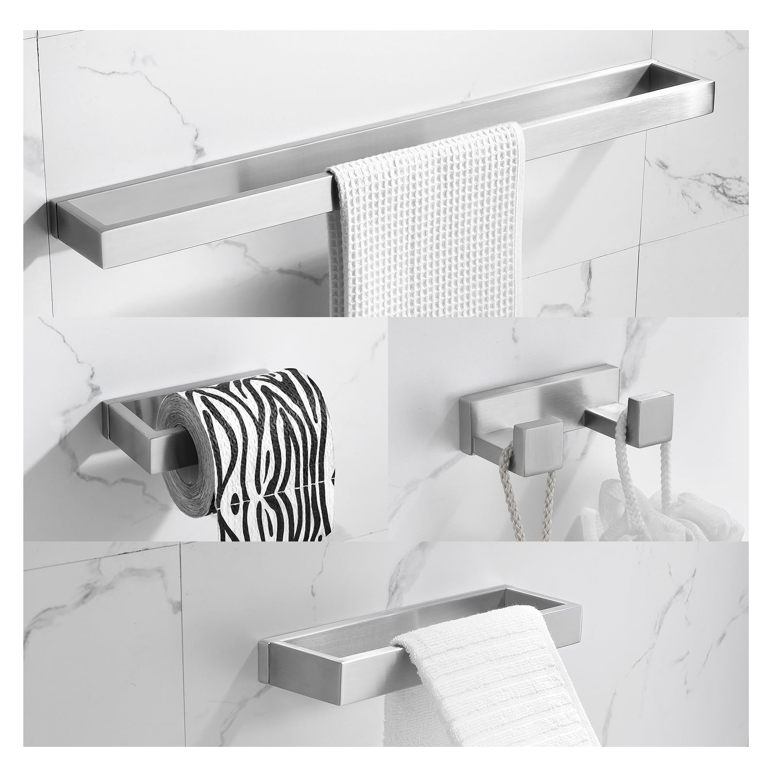 TNOMS Brushed Bathroom Hardware Accessories Set 4 Pcs Stainless Steel Wall Mounted Towel Bar Set, 23.6 Inch Towel Rack Set