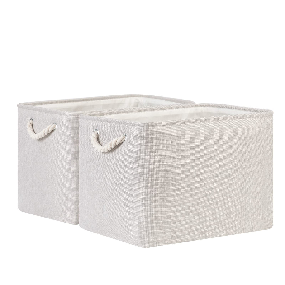 Bidtakay Large Fabric Storage Bins Beige Linen Closet Organizers Set Of 2 Baskets For Shelves Clothes Bedroom 16X11.8X11.8 Inch